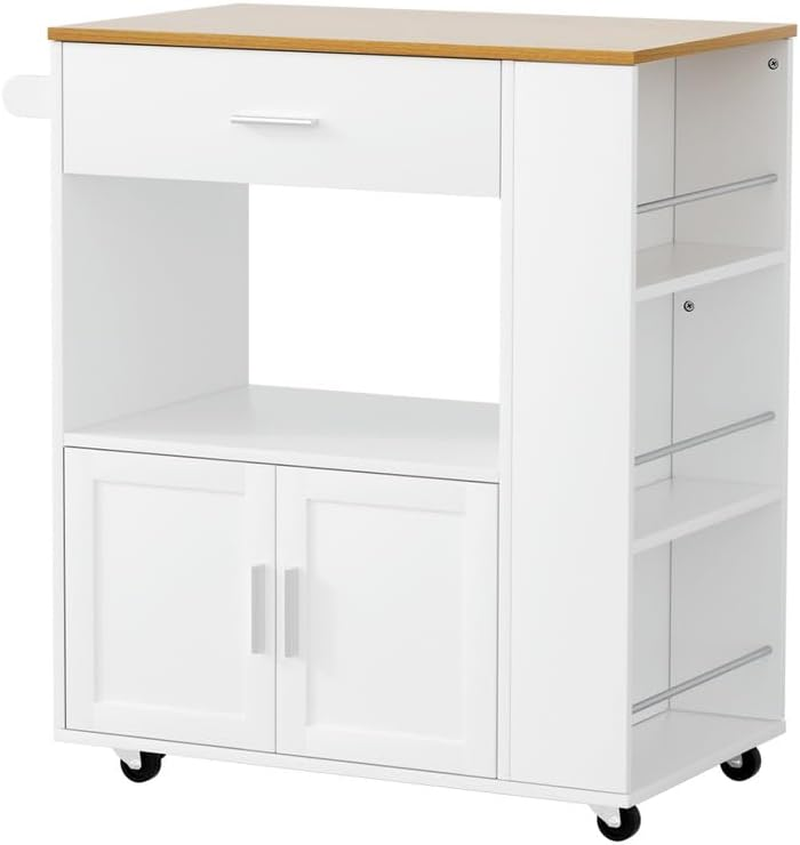 Artiss Kitchen Island Trolley Rolling Serving Cart Storage Cart Shelf Towel Rack image number 2