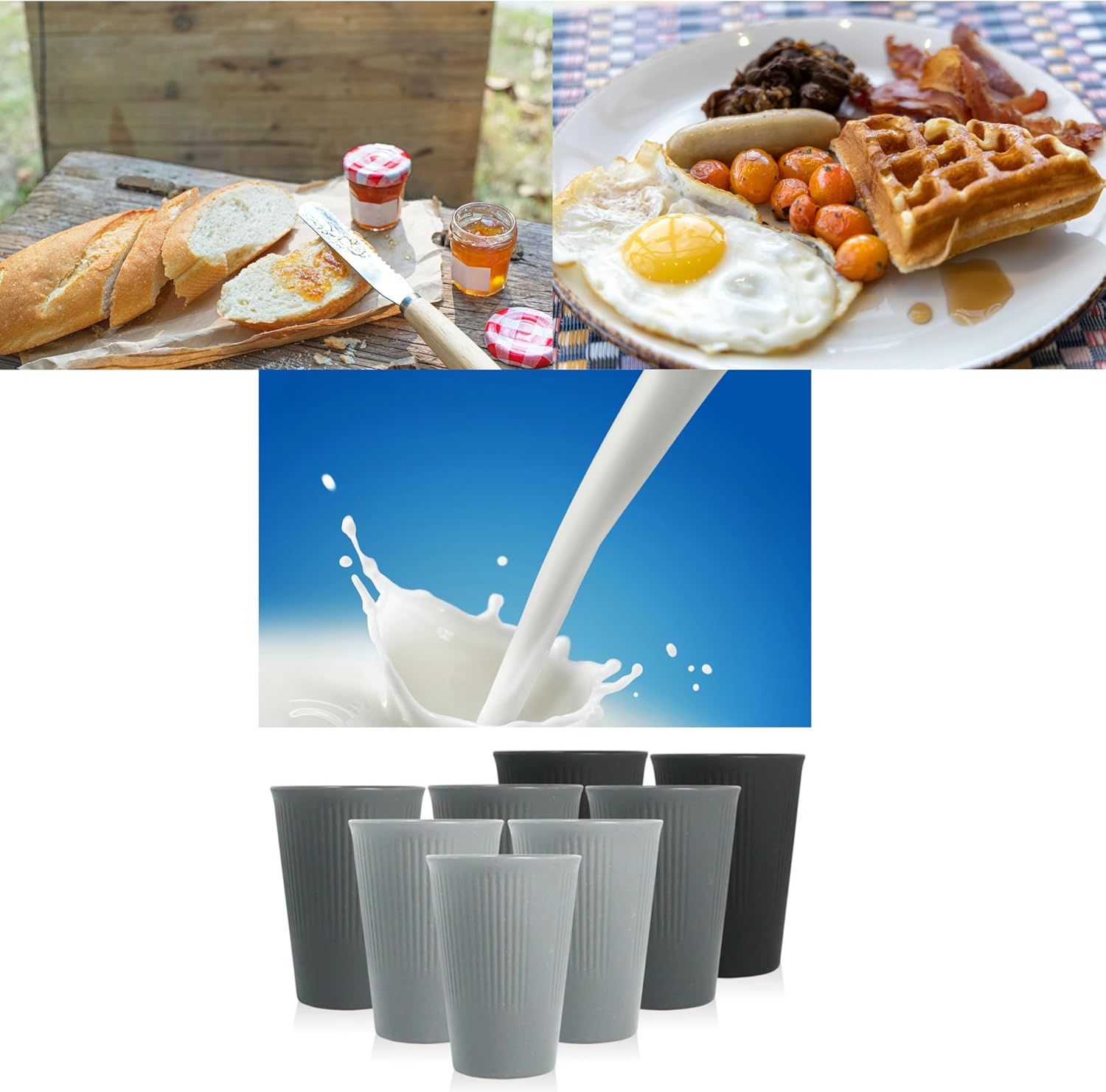 8 Pack Wheat Straw Cups Reusable Drinking Cups, Durable & Lightweight, Perfect for Home, Office, Camping, and Outdoor Use Dishwasher Safe (Black,Gray)