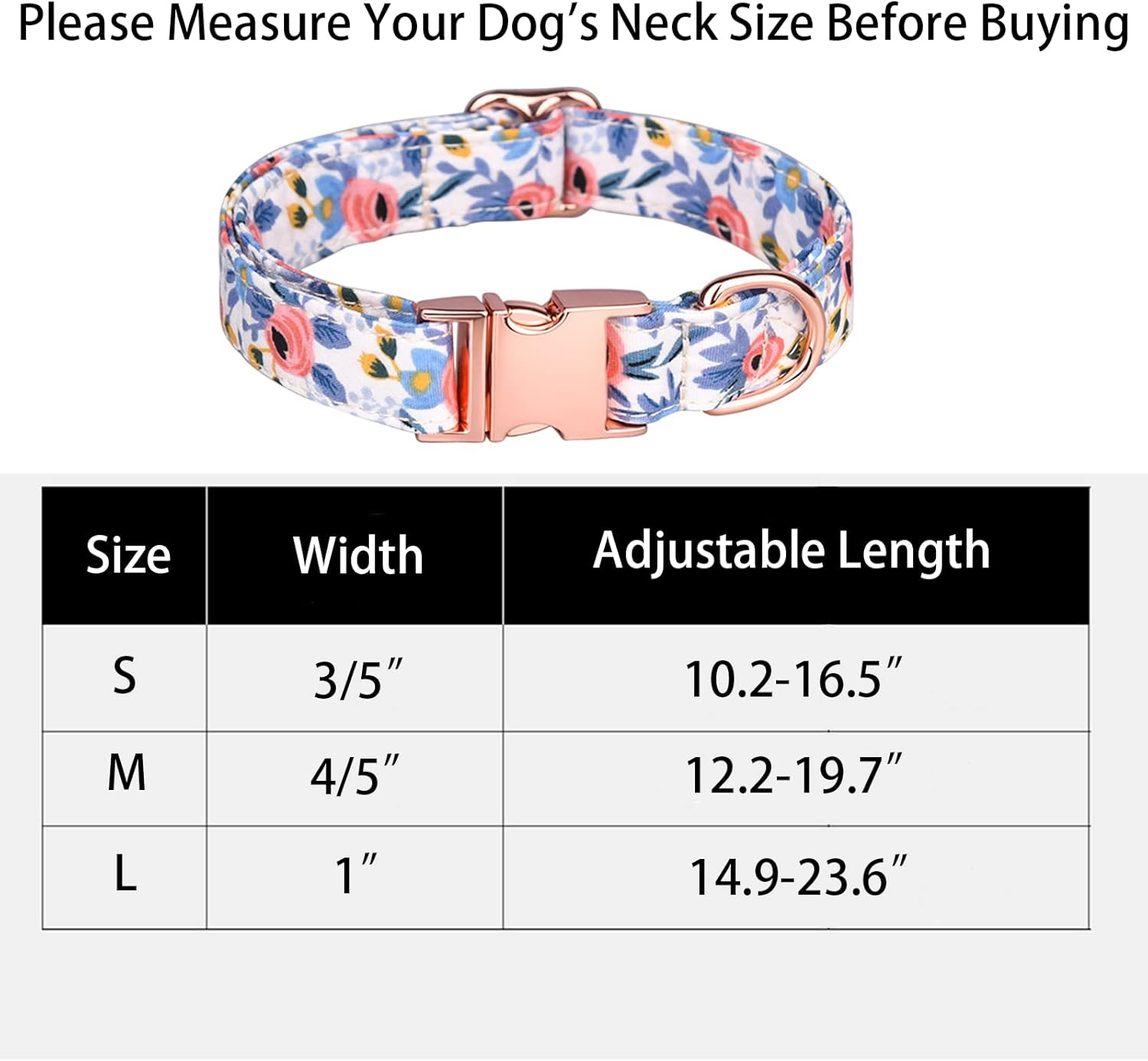 Dog Collar with Flower and Bow Tie，Adjustable Metal Buckle Floral Pattern Dog Collar for Girl Dog Boy Dog Small Medium Large Dog (L-Neck 14.9-23.6", Width 1", Blue) image number 4