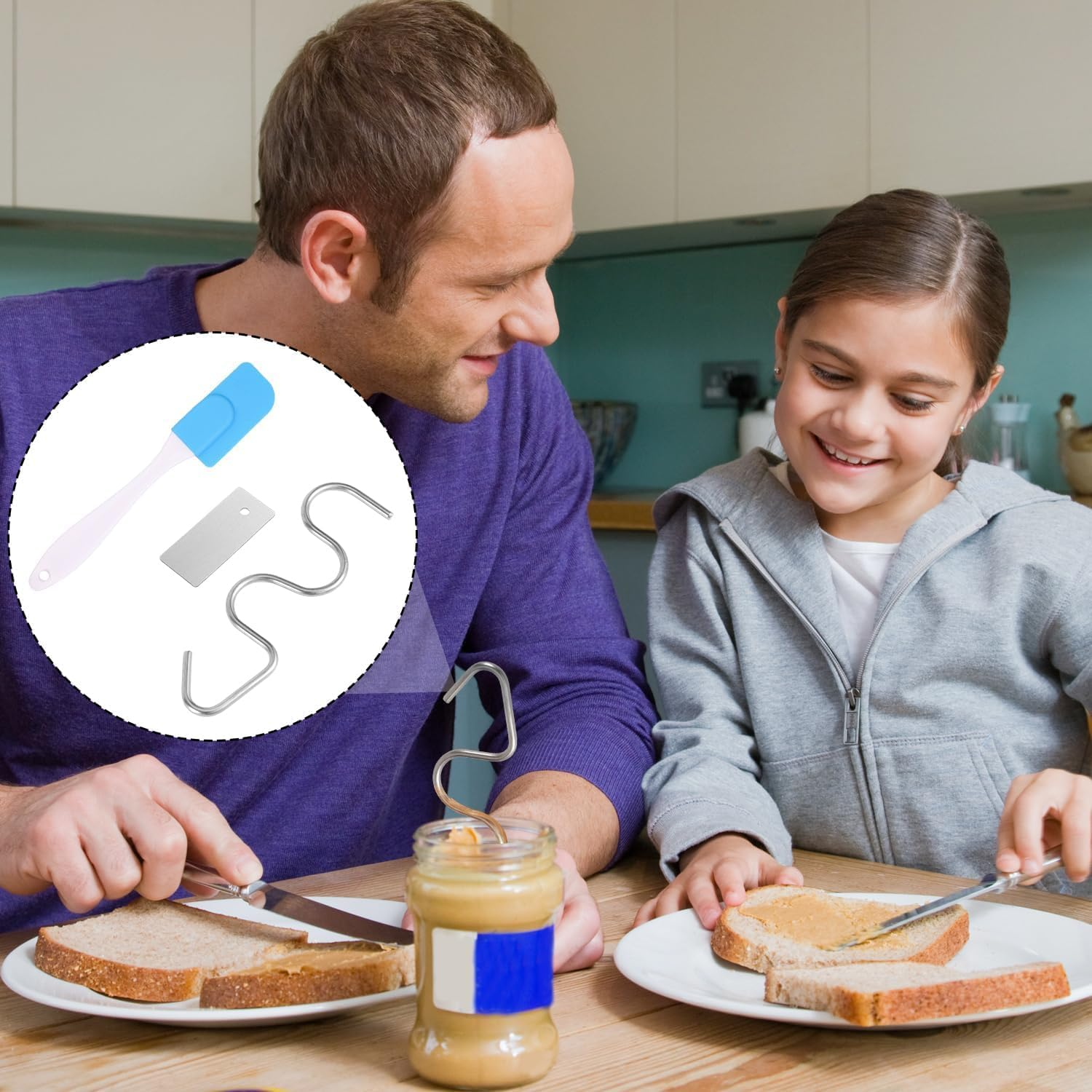 1Pc Nut Butter Stirrer,Peanut Butter Stirrer Tool,Stainless Steel Peanut Butter Stirrer Peanut Butter Mixer,Stainless Steel Peanut Butter Manual Stirrer with Scraper image number 2