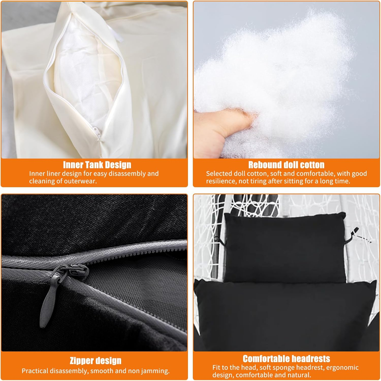 Egg Chair Cushion, 124 X 124Cm Soft Fluffy anti Slip Thick Chair Cushion, Washale Solid Color Swing Chair Seat Pad for Balcony, Courtyard (Black) image number 1