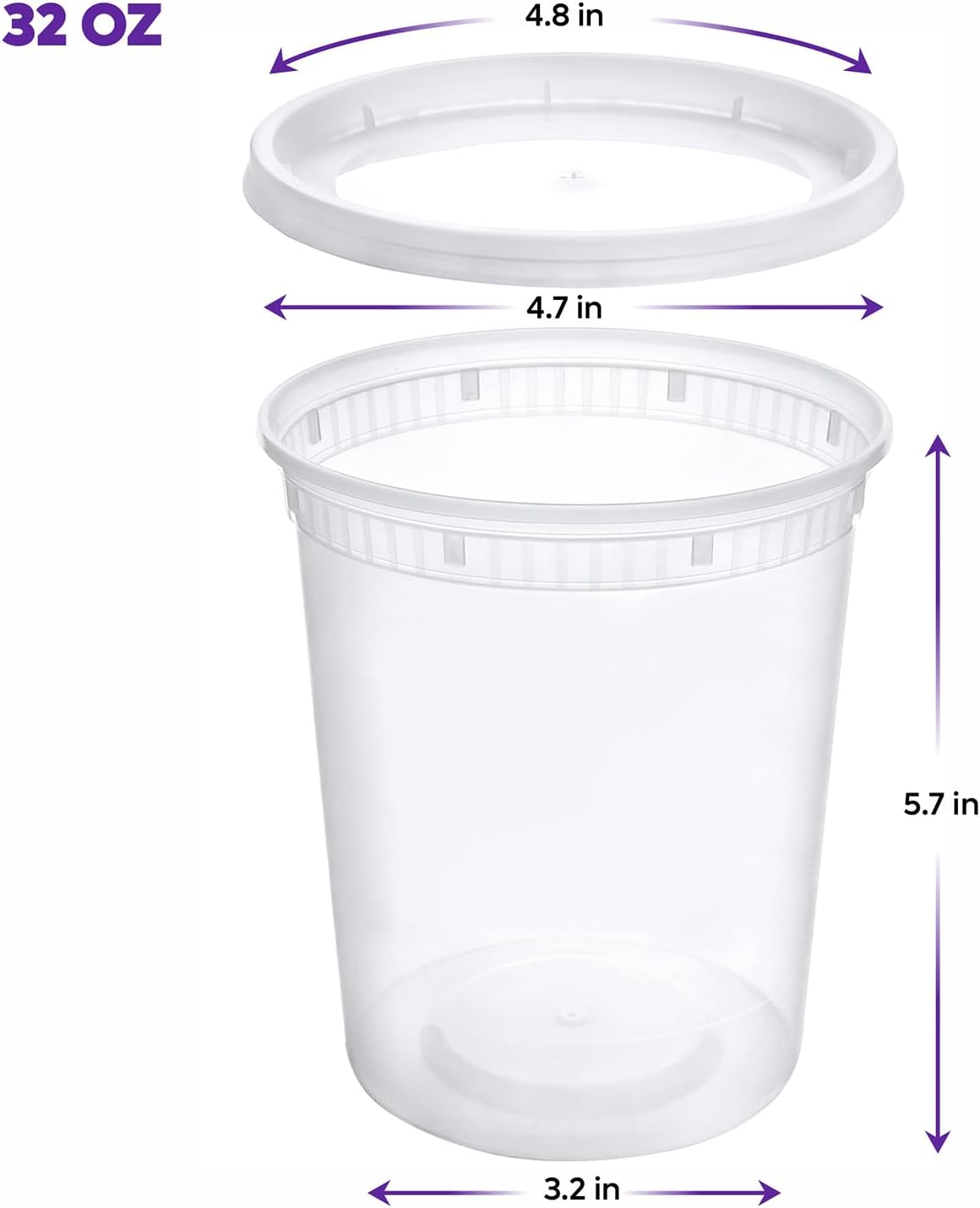 Plastic Deli Food Storage Containers with Airtight Lids 32 Oz. - 24 Sets Clear