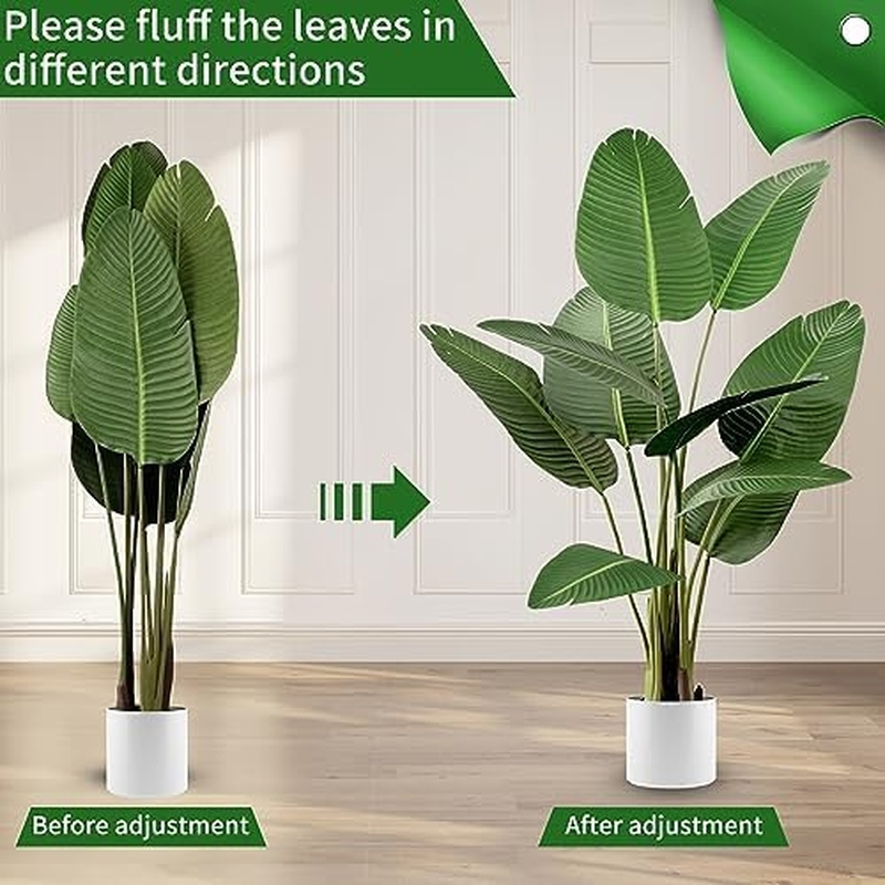 Artificial Bird of Paradise Plam Tree 5.2 FT Tall Fake Tropical Palm Plant with 10 Trunks in Pot for Modern Home D&eacute;cor Office Living Indoor（Contain Plastic Planter Pot image number 6