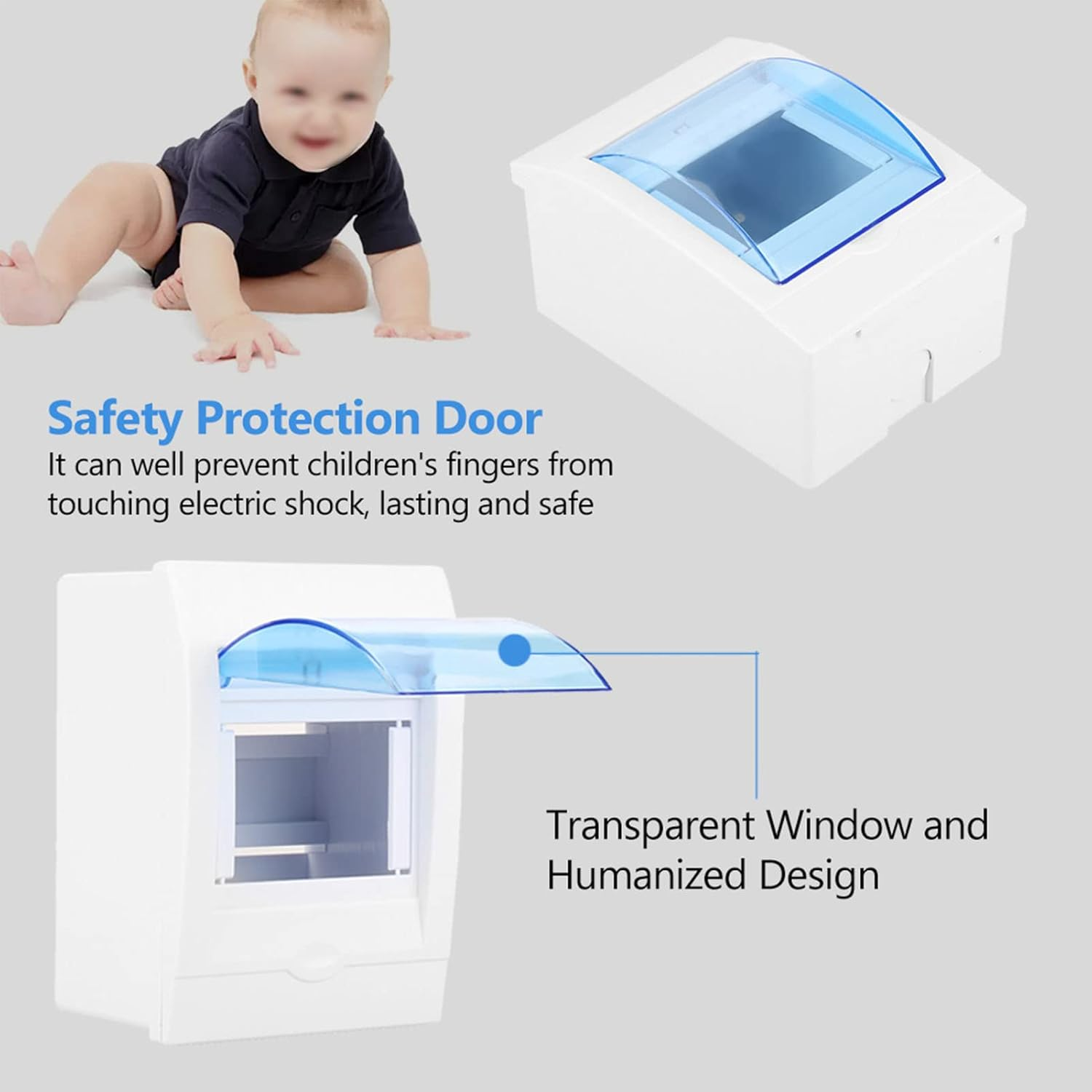Durable Plastic Distribution Box for 3-4 Ways Circuit Breaker, Transparent Blue Cover, Simple Wall Mounting - Ideal for Internal Applications