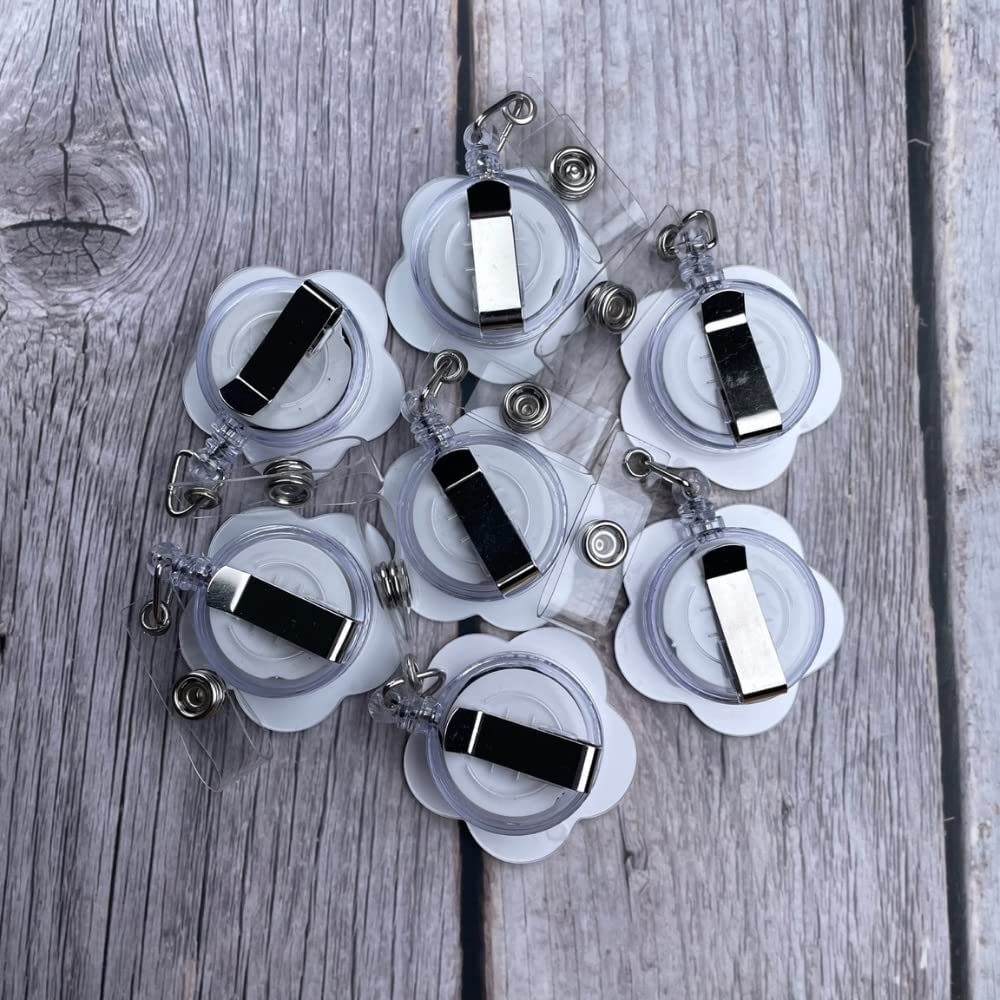 7 PC Cute Badge Reel Retractable Flower Sunflower Floral Nurse Badge Holder Clips Reels | ID Name Clip Tag for Nursing Nurses Hospital Teacher Pediatric Pharmacy Medical Lanyards Accessories image number 6