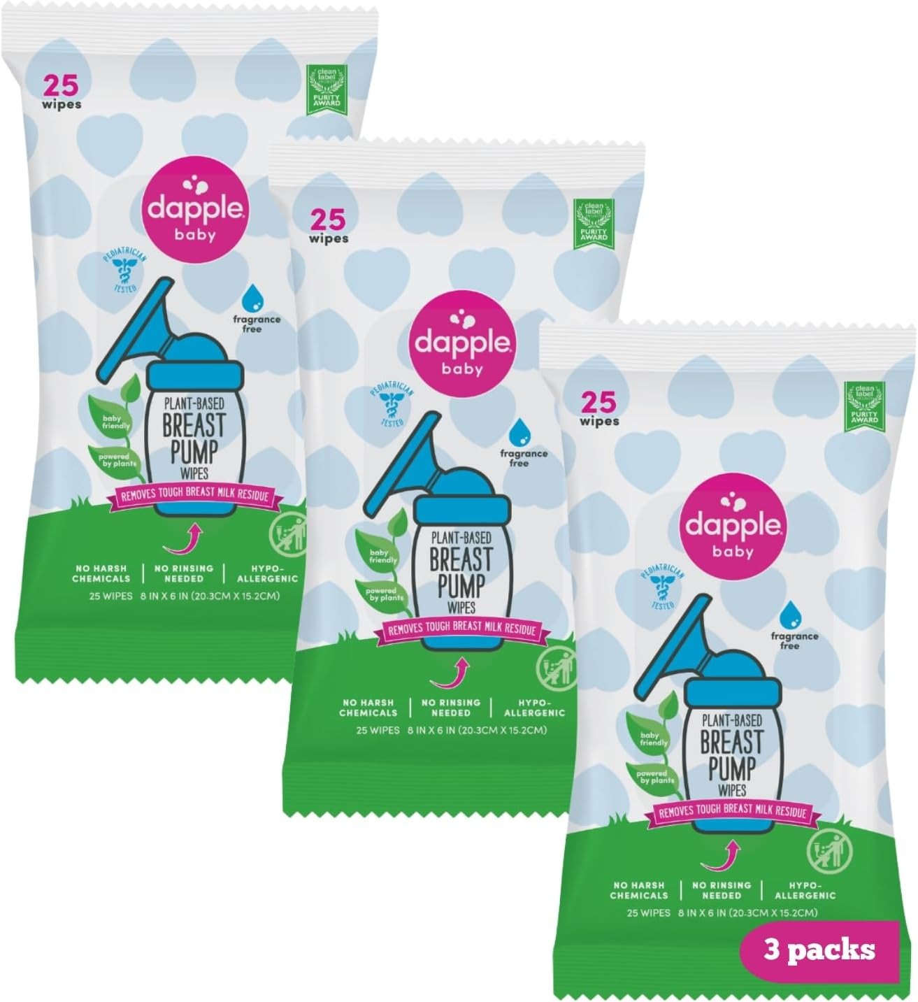 Dapple Baby Breast Pump Cleaner Wipes, Fragrance Free, 25 Count (Pack of 3) - Travel Breast Pump Cleaning Wipes Made in the USA image number 4