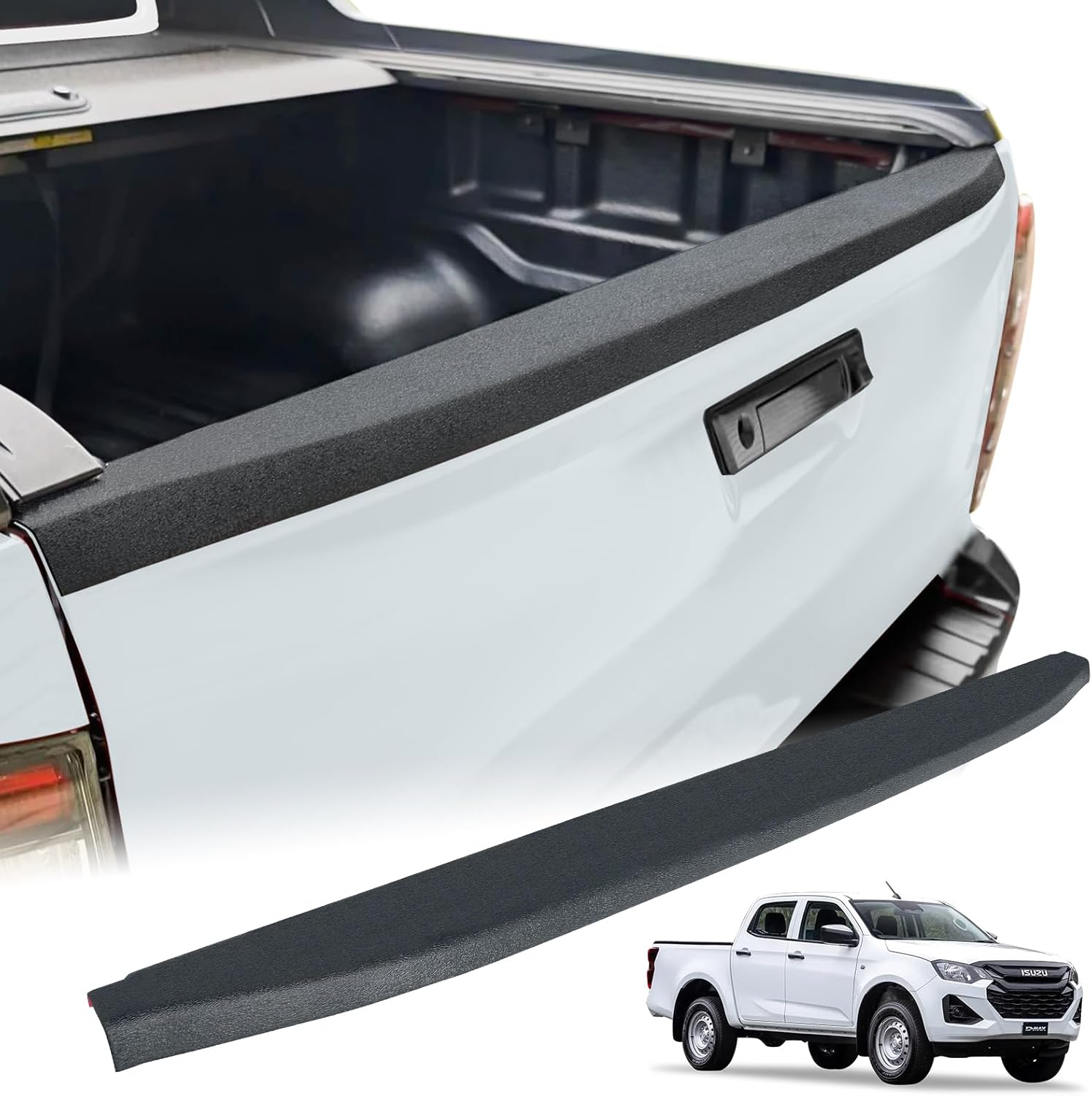 Tailgate Protector Cover for Isuzu DMAX Accessories 2024-Onwards Facelift X-Terrain X-Rider Blade LS-U LS-M SX, D-MAX Rear Tailgate Rail Guard Cap Trim Car Exterior Textured Matte Black image number 2