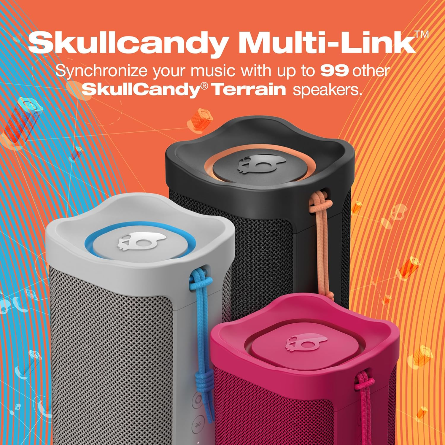 Skullcandy Terrain XL Wireless Bluetooth Speaker - IPX7 Waterproof Portable Speaker with Dual Custom Passive Radiators, 18 Hour Battery, Nylon Wrist Wrap, & True Wireless Stereo
