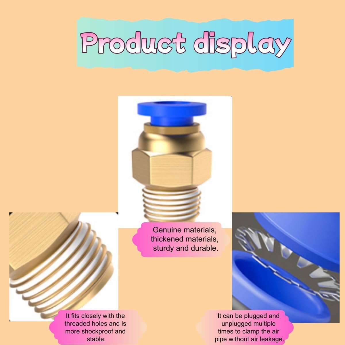 6PCS Straight Pneumatic Push to Quick Connect Fittings 1/4Npt Male X 8Mm Tube Od，Straight Push-Fit Air Fittings, Dual-Port Nylon Connectors, Push-To-Seal Hose Couplings image number 1