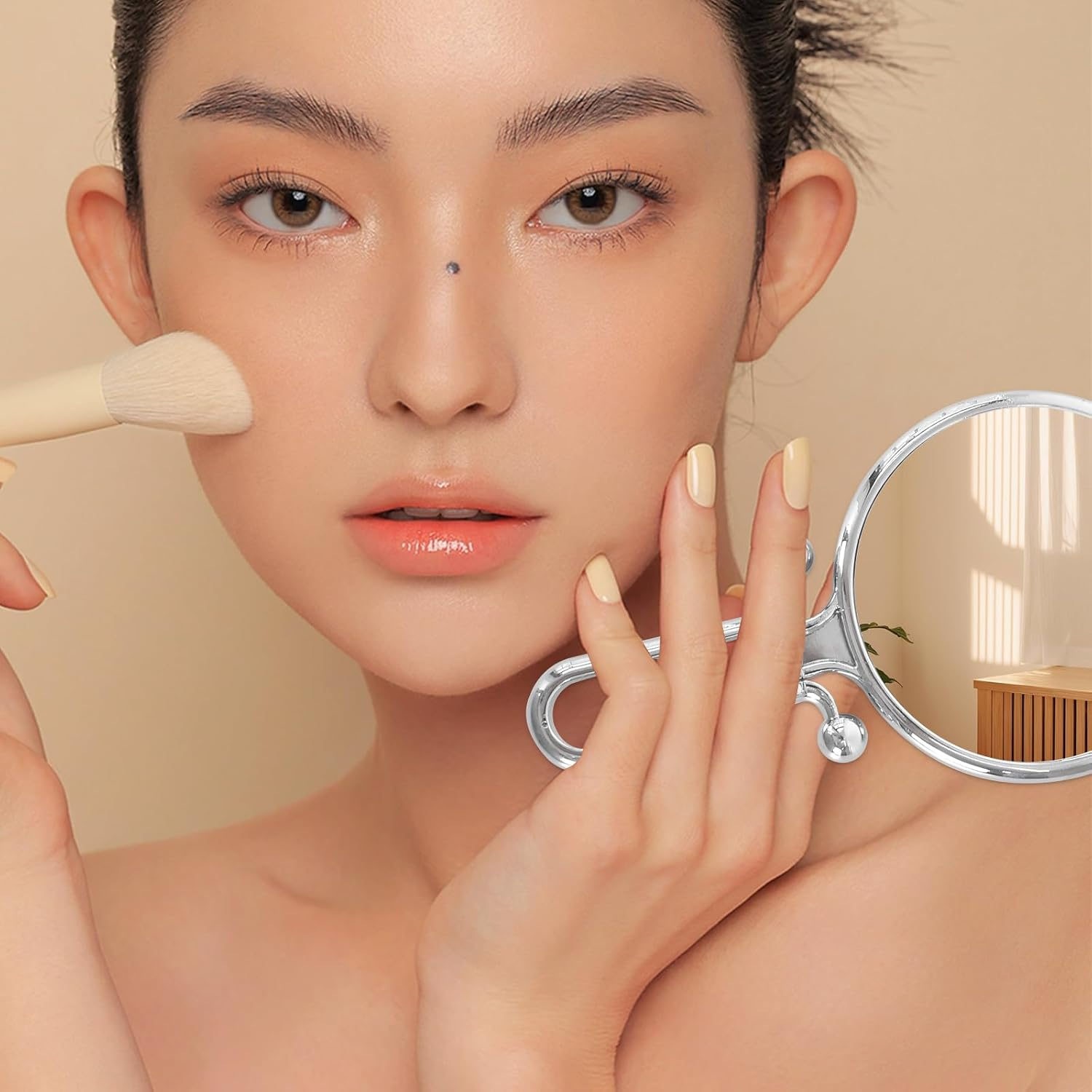 Hand Mirror, Magnifying Mirror 10X/1X, Handheld, Double Sided Travel, Hand Mirror with Handle, Hand Held Compact Mirror Portable Foldable Makeup Mirror (Silver) image number 3