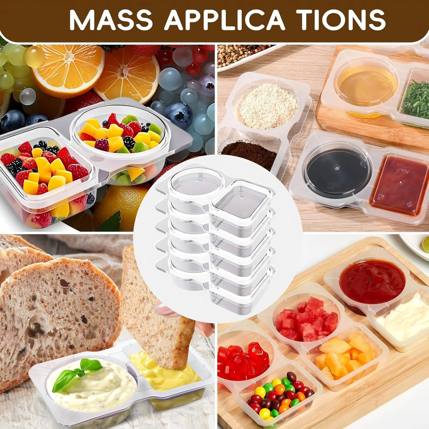 50 Pack Reusable Snack Containers with Lids 2 Compartments, Snack Pack Container Multipurpose Leak-Proof, Double Compartment Condiment Sauce Containers for To-Go Sauce, Sampling, Travel Snack image number 4