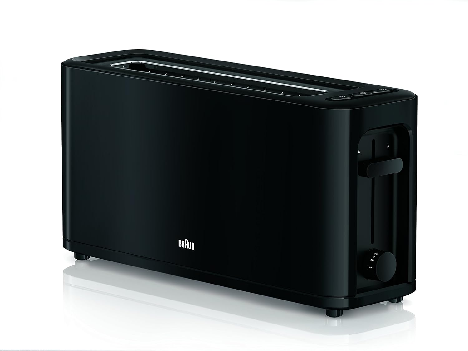 Braun HT 3010 BK Toaster, Double Slot, Removable Crumb Tray, Warm-Up and Defrost Function, 7 Roasting Levels, Separate Bun Attachment, Black