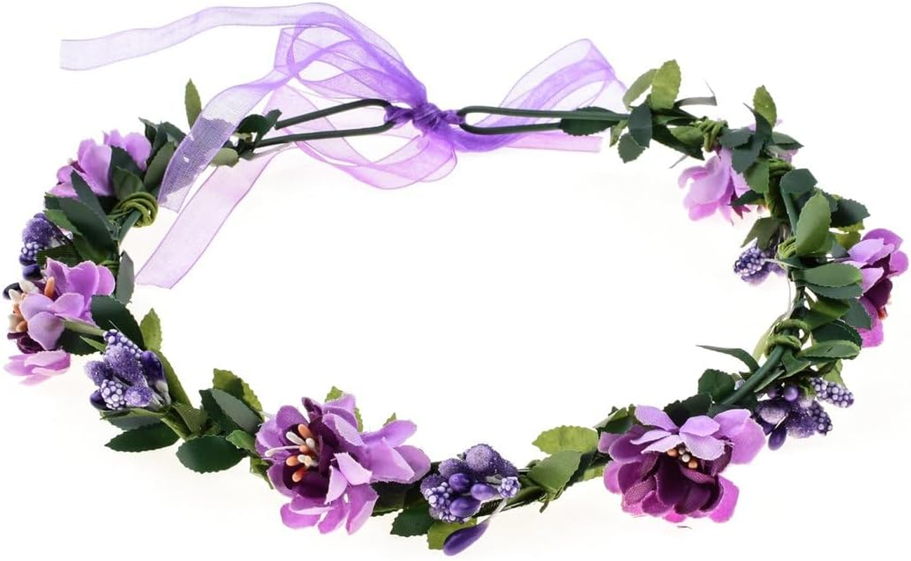 1Pc Purple Flower Headband Rose Handmade Flowers Floral Garland Hair Band Crown Tiara Decoration Adjustable Headdress Hair Accessories,Clips and Barrettes image number 4