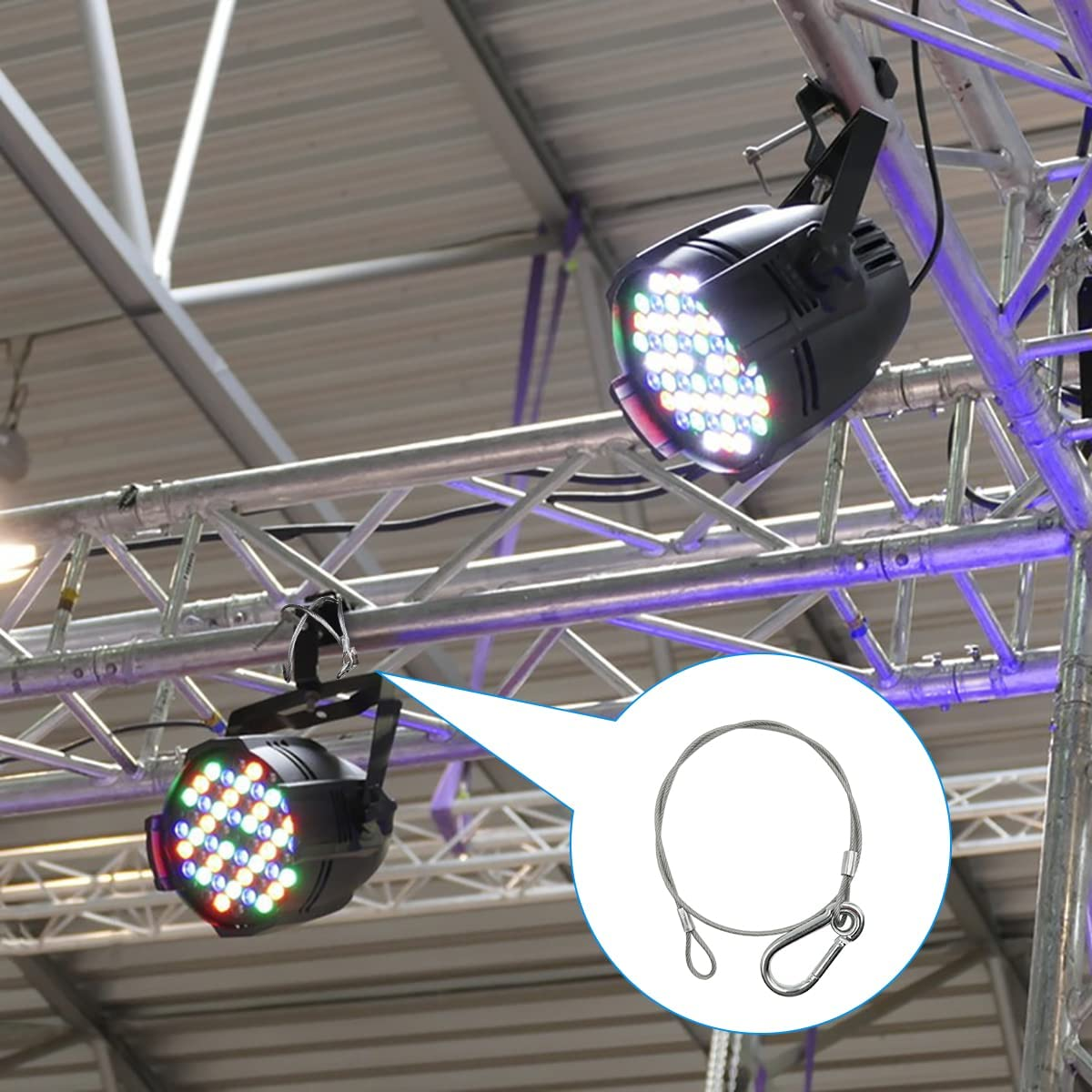 Stage Lighting Safety Cables,Yucool 6Pcs 20Inch/50Cm Stainless Steel Stage Light Safety Cables Stainless Steel Safety Rope for DJ Stage Lighting Par Light Moving Head Light image number 5