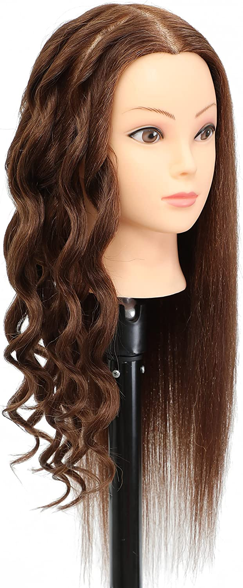 20"-22" Training Head Real Human Hair Cosmetology Hairdressing Mannequin Manikin Doll Head (Table Clamp Holder Included) image number 2