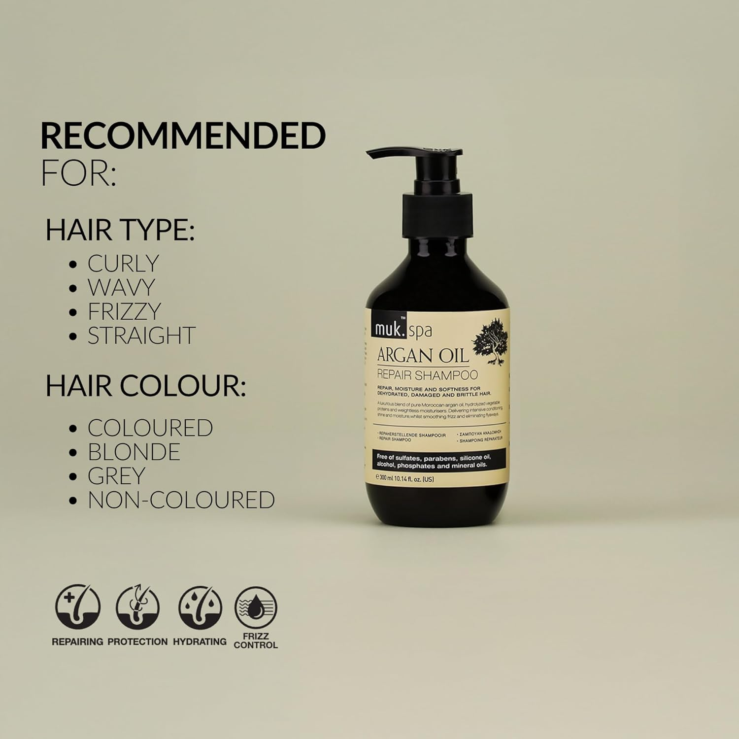 MUK. Argan Oil Shampoo for Hair Repair with Moroccan Oil & Hydrolysed Proteins - Hydrating Formula for Damaged, Dry & Brittle Hair. Colour Safe & Frizz Control, 300Ml image number 5