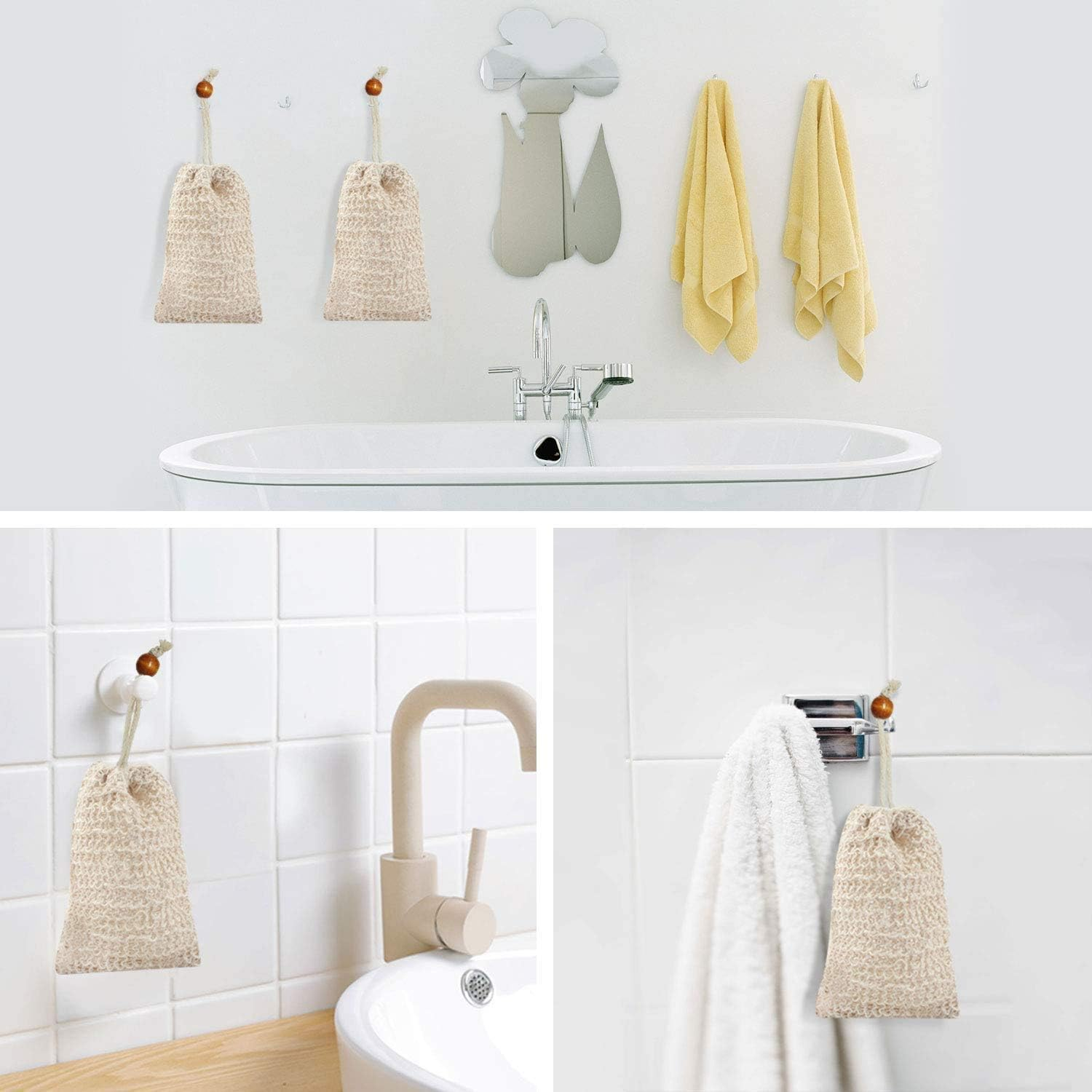 LATERN Sisal Soap Bags 10 Pack Natural Soap Bags with Drawstring Soap Saver Pouch for Foaming, Drying Soaps, Exfoliatio, Massage image number 3