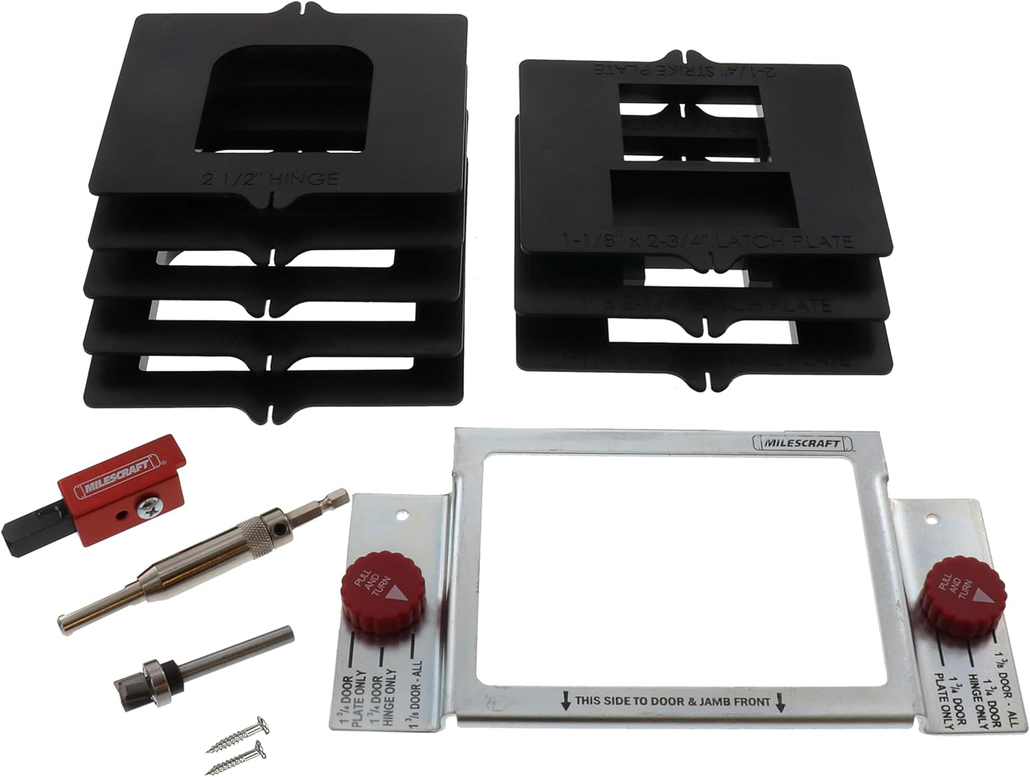 Milescraft 1220 Hinge Mate350 ? Complete Hinge Installation Kit, Cut Hinge Mortises on Doors, Jambs, Latches, Strike Plates, Includes All Hardware for 1-3/8&rdquo; & 1-3/4&rdquo; Doors & 2-1/2&rdquo; in to 4.5&rdquo; Hinges image number 4