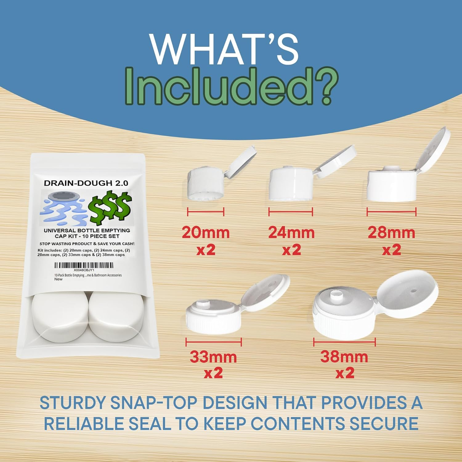 Generic 10-Pack Bottle Emptying Cap Kit with 5 Sizes - Reusable, Leak-Proof, Flip Top, Snap Top, Dispenser Cap, Fit Most Bottles - Easy, Zero Waste, Money Saver, Perfect Home & Bathroom Accessories