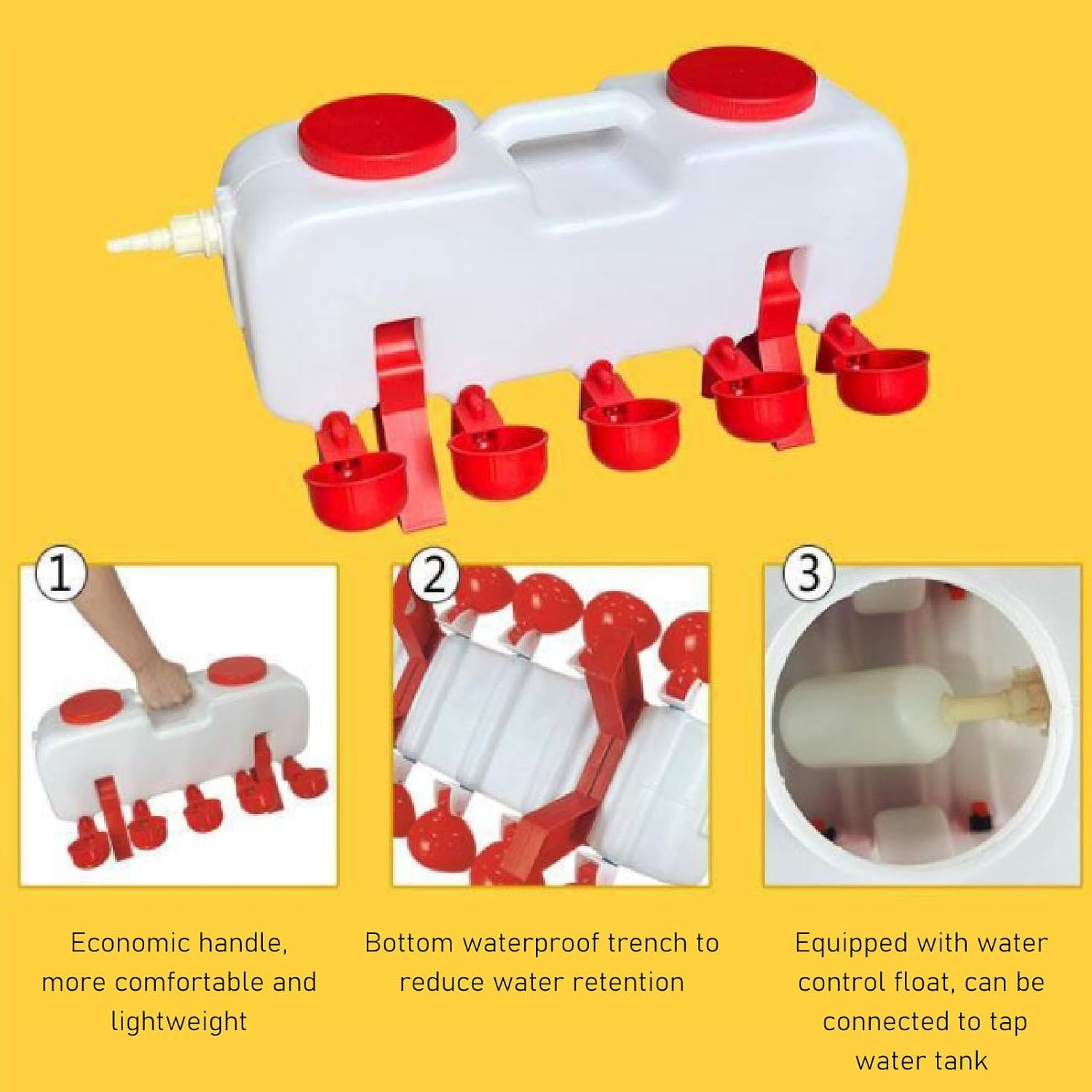 Chicken Waterer, 10L Large Capacity Chicken Water Feeder with 10 Water Cups, Neatly Arranged Bracket for Poultry Drinking Cups, for Chicken, Duck, Goose