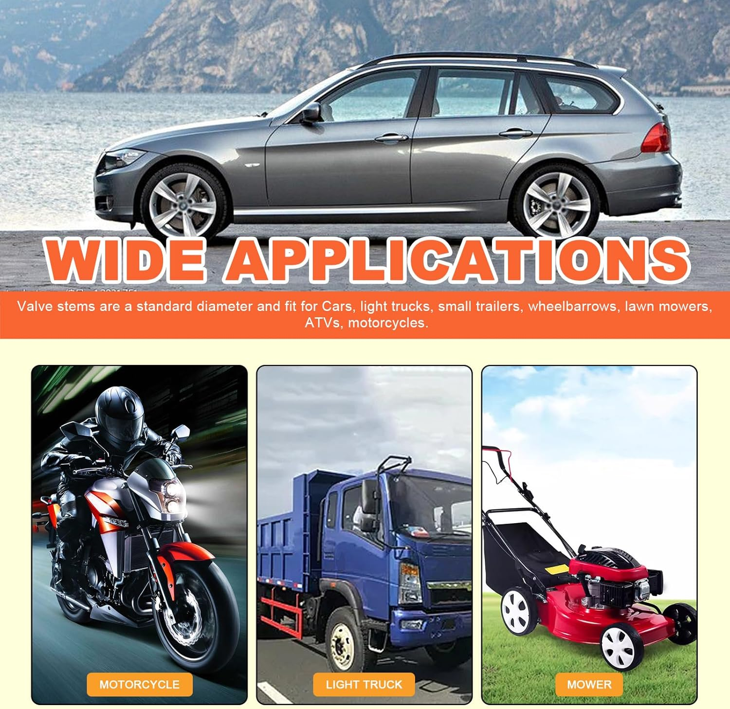 Tanstic 100Pcs Black Tire Valve Stems, Rubber Snap-In Valve Stem, Standard Length Replacement Tubeless Valve Stems for 0.453 Inch Rim Holes on Standard Vehicle Tires (TR412, TR413, TR414) image number 1