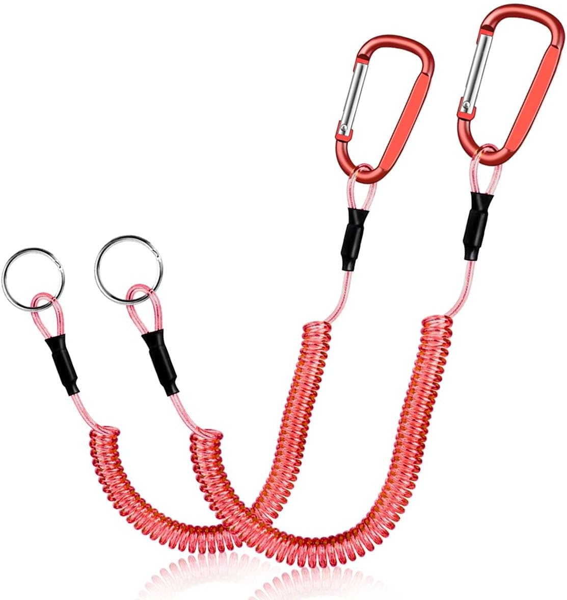 Hekodonk Flexible Anti-Lost Spring Coil Leash Cord Safety Ropes Retractable Lines Elastic Wrist Band with Stainless Steel Snap Hook Keychain Ring Carabiner,Silver