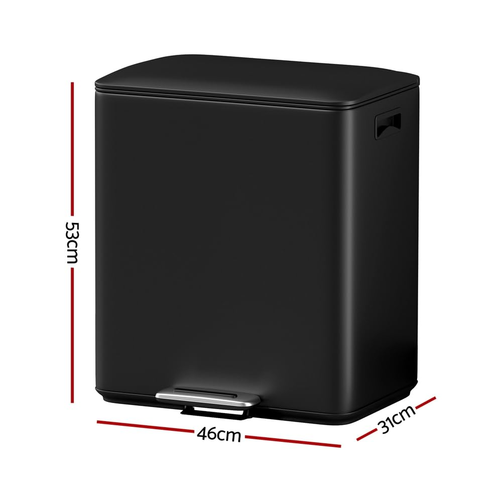 Cefito Pedal Bins Rubbish Bin Dual Compartment Waste Recycle Dustbins 40L Black image number 2