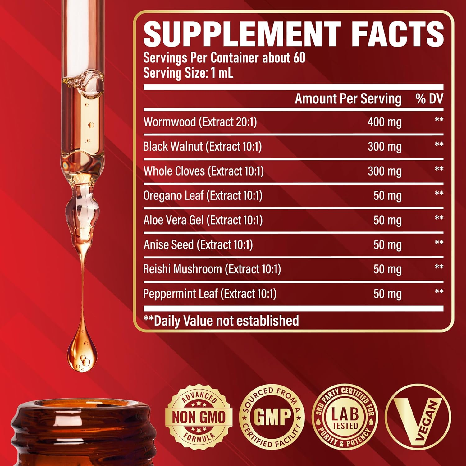 SATOOMI 8In1 Wormwood Liquid Drops with Black Walnut, Whole Cloves and 5 More - 60Ml for 60 Days Supply image number 1