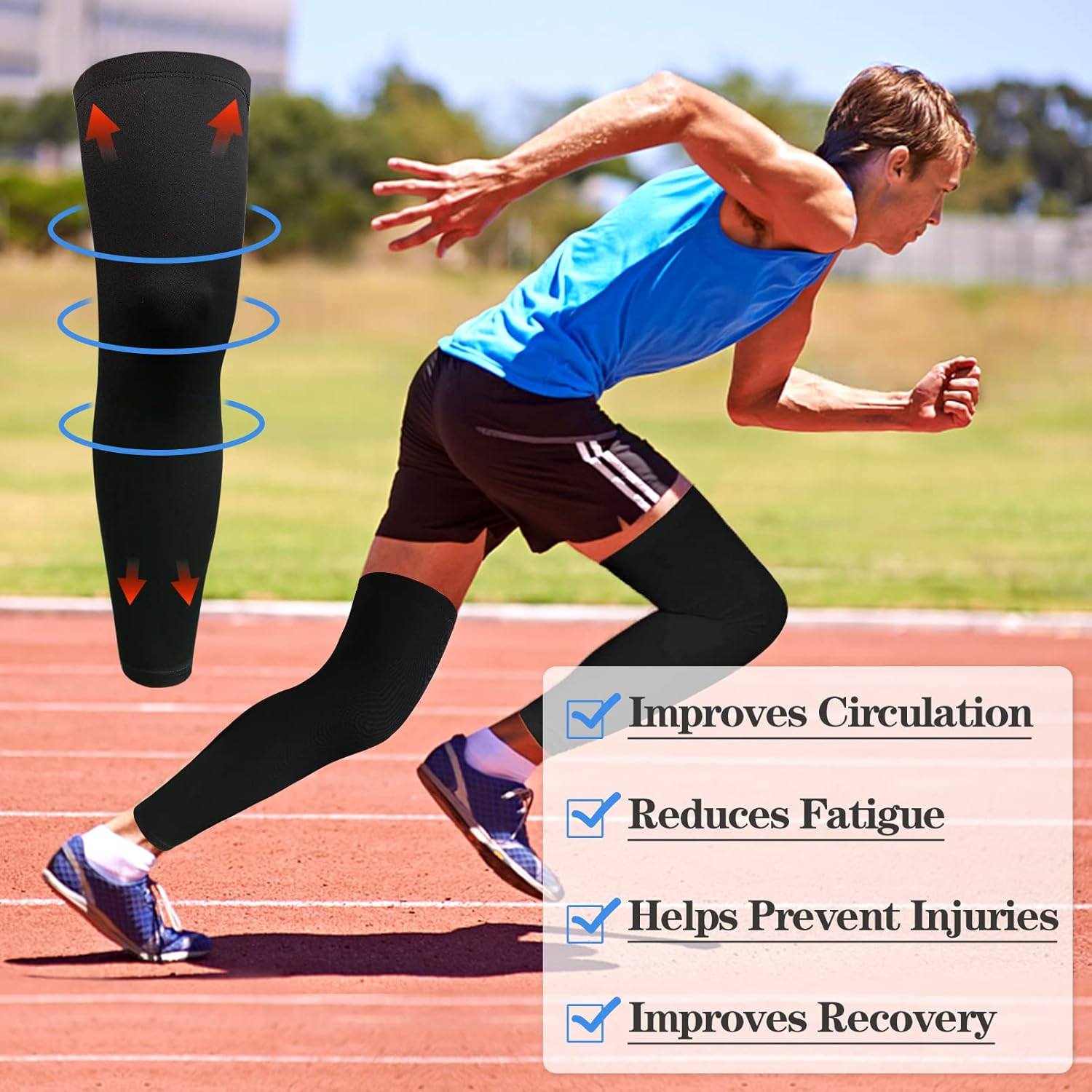 2Pairs Leg Sleeves,Full Leg Compression Sleeve,Compression Long Knee Sleeve,Sports Compression UV Long Leg Sleeves with Anti-Slip Silicone Strips for Men Women Running Basketball Football(White&Black) image number 4