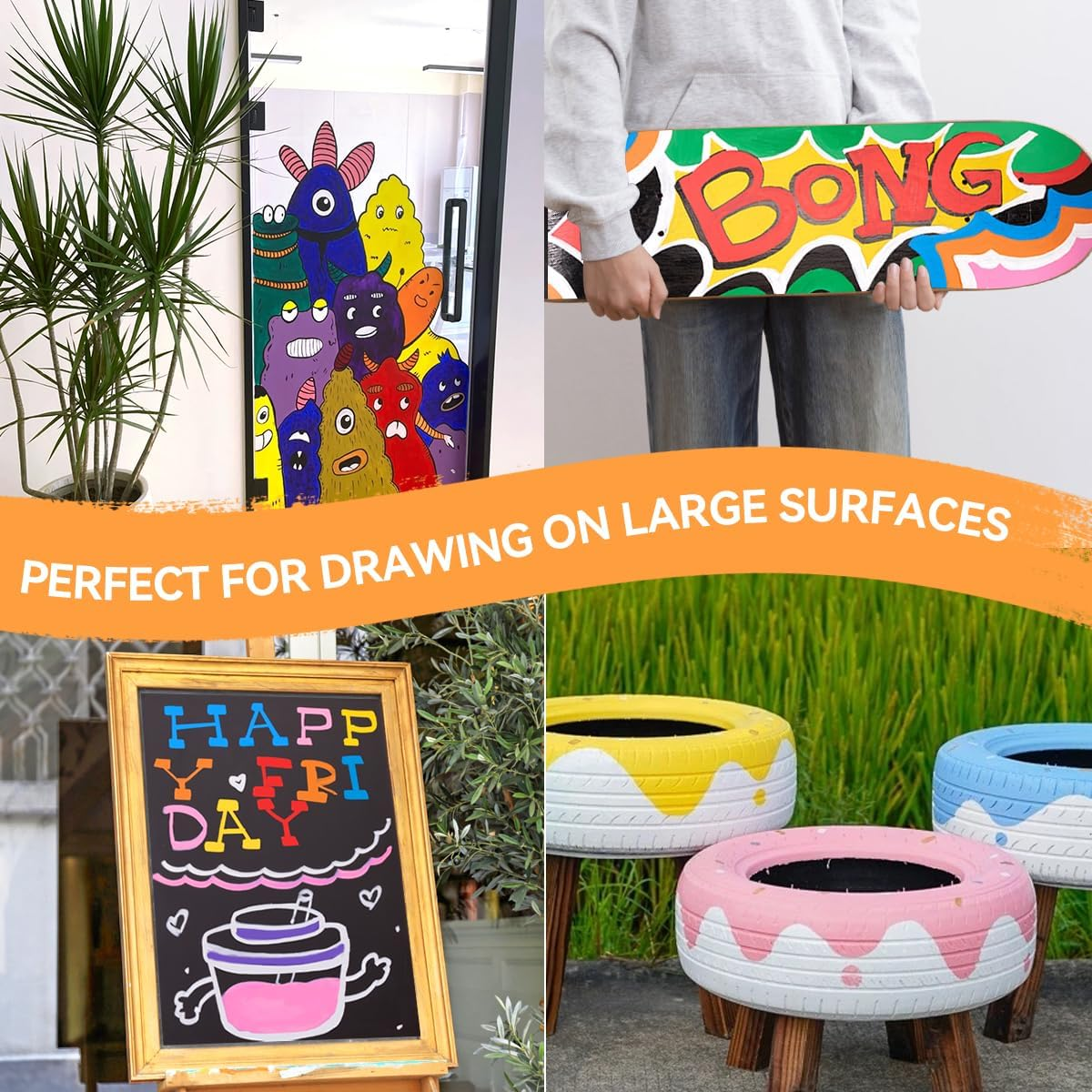 Arrtx Acrylic Jumbo Markers 15Mm Jumbo Felt Tip, 10 Acrylic Paint Pens for Rock Painting, Stone, Glass, Easter Egg, Wood and Fabric Painting-Acrylic Markers DIY Crafts Making Art Supplies image number 3