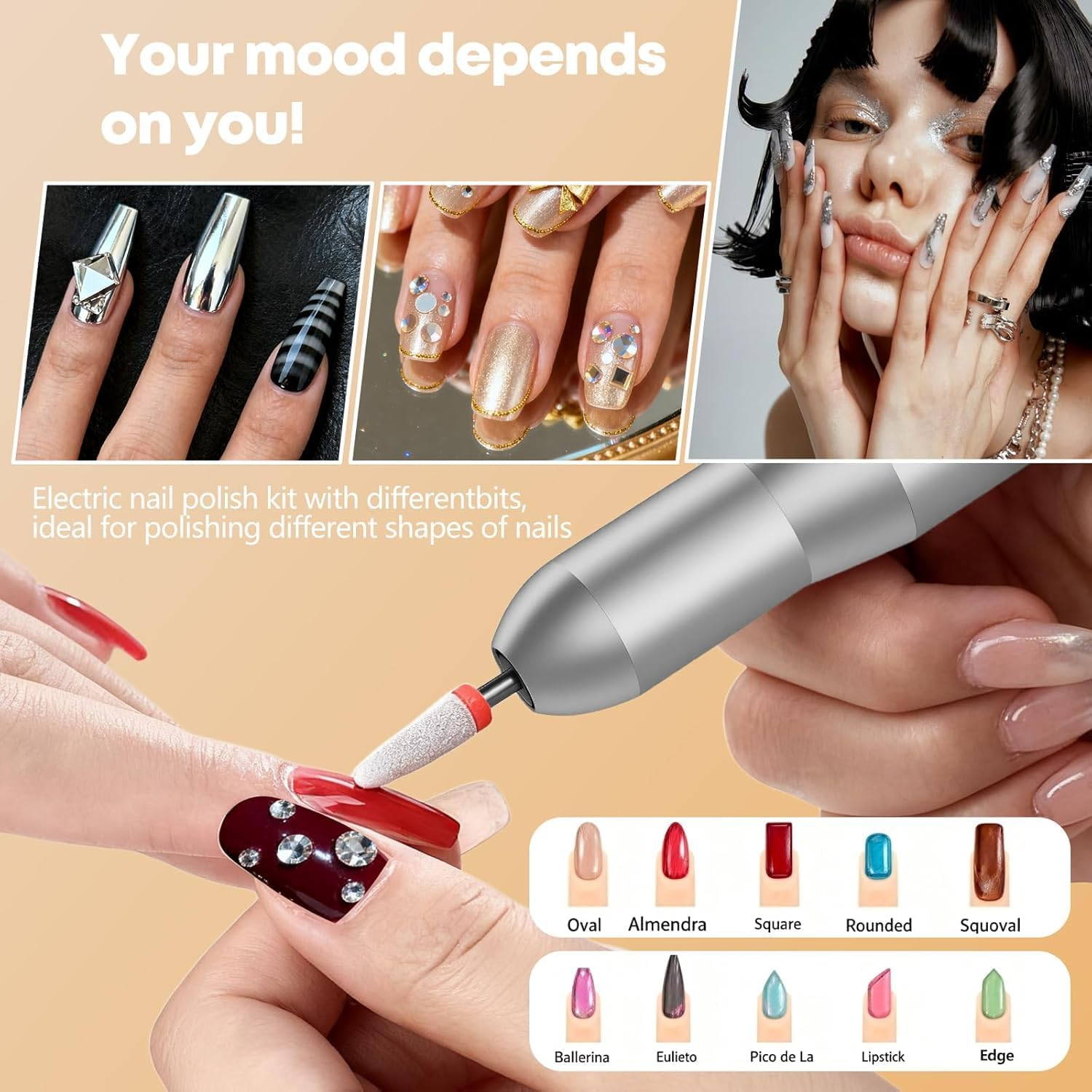 Yisis Professional Cordless Nail Drill, 55000RPM Electric Nail File with LCD Screen, Rechargeable Portable Efile Machine for Acrylic Gel Nails, Home Salon Manicure Pedicure Kit (Pink)