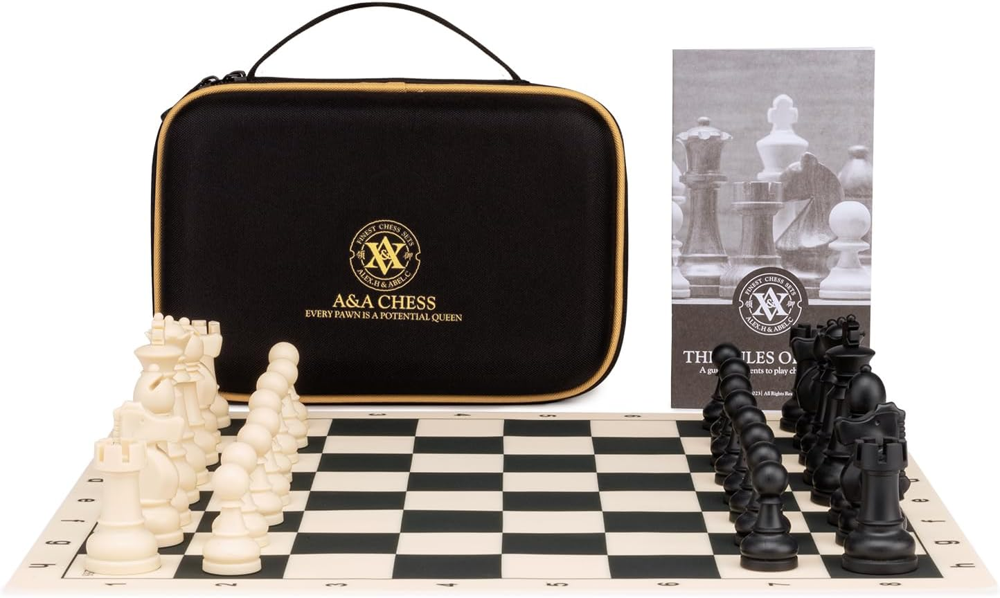 A&A Travel Chess Set / 15''X15'' Foldable Silicone Chess Board / 3.25'' King Height Plastic Staunton Pieces/Storage Bag image number 1