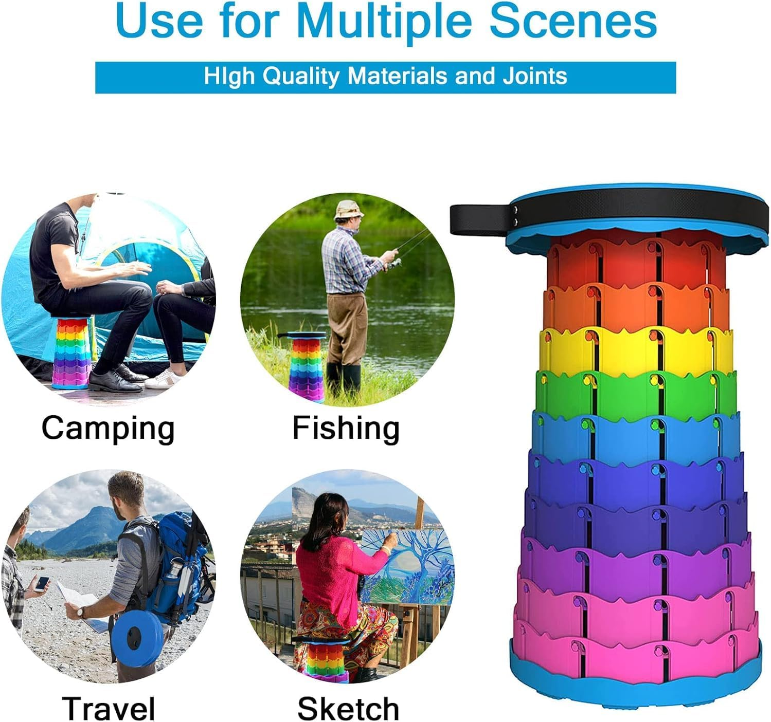 Upgraded Portable Collapsible Retractable Folding Stool, Lightweight Telescoping Foldable Camping Stool for Adults for Outdoor Fishing Hiking Gardening Travel BBQ, Hunting, Indoor Activities image number 3