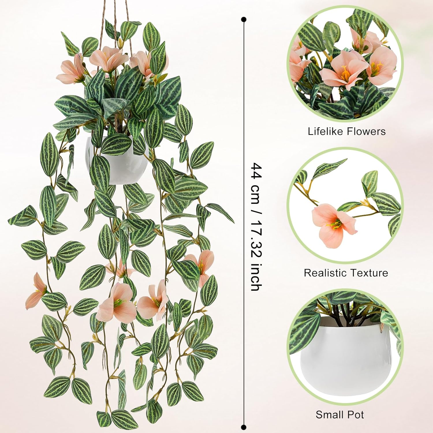 2 Pack Fake Hanging Plants Artificial Decor Simulation Hanging Plants with Champagne Flower Samll Natural Ivy Greenery D&eacute;cor Bedroom Garden Farmhouse Wall Shelf Indoor Outdoor - Pink image number 5