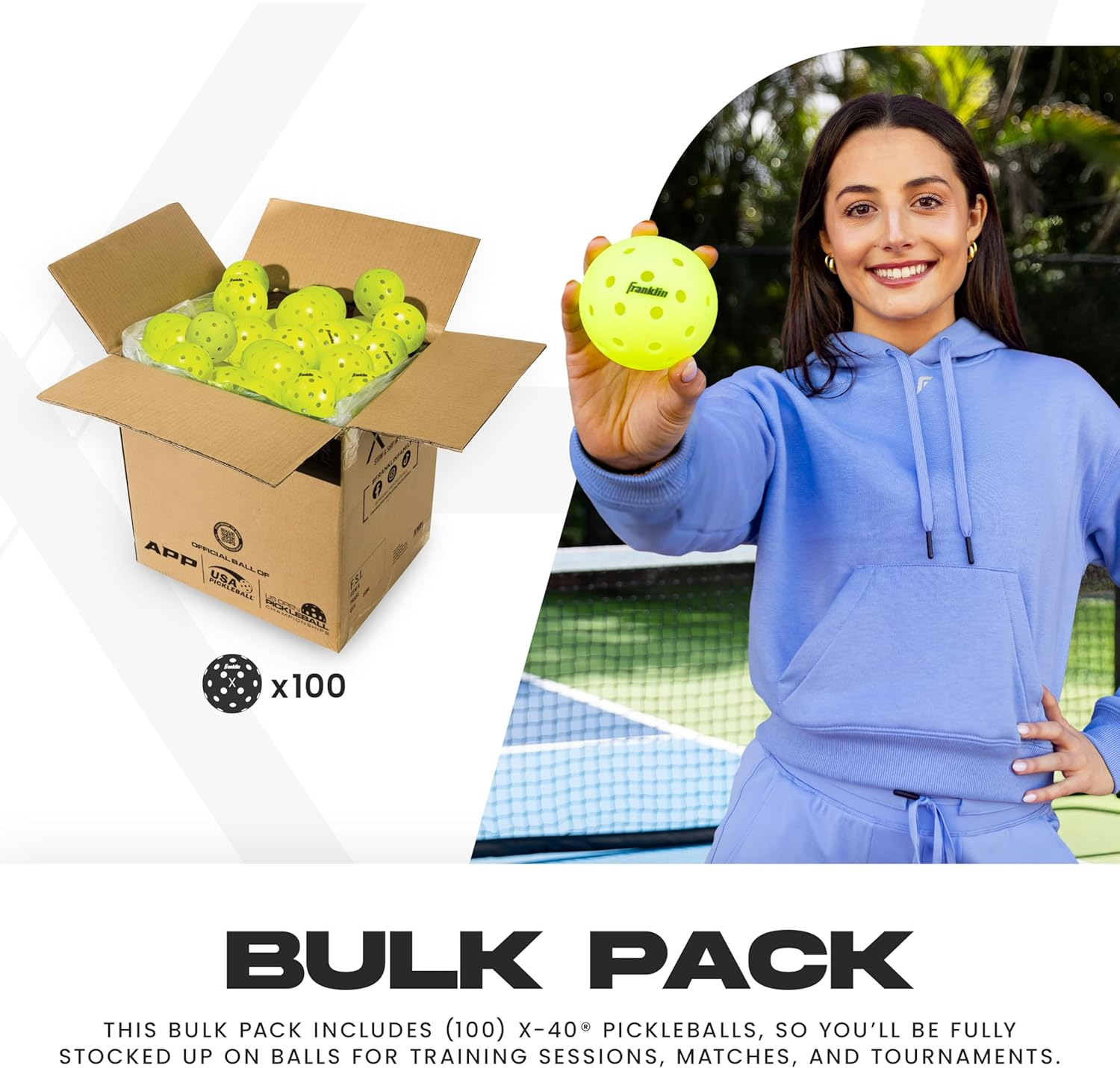 Franklin Sports Outdoor Pickleballs - X-40 Pickleball Balls - USA Pickleball (USAPA) Approved - Official US Open Ball - 100 Bulk Pack image number 6