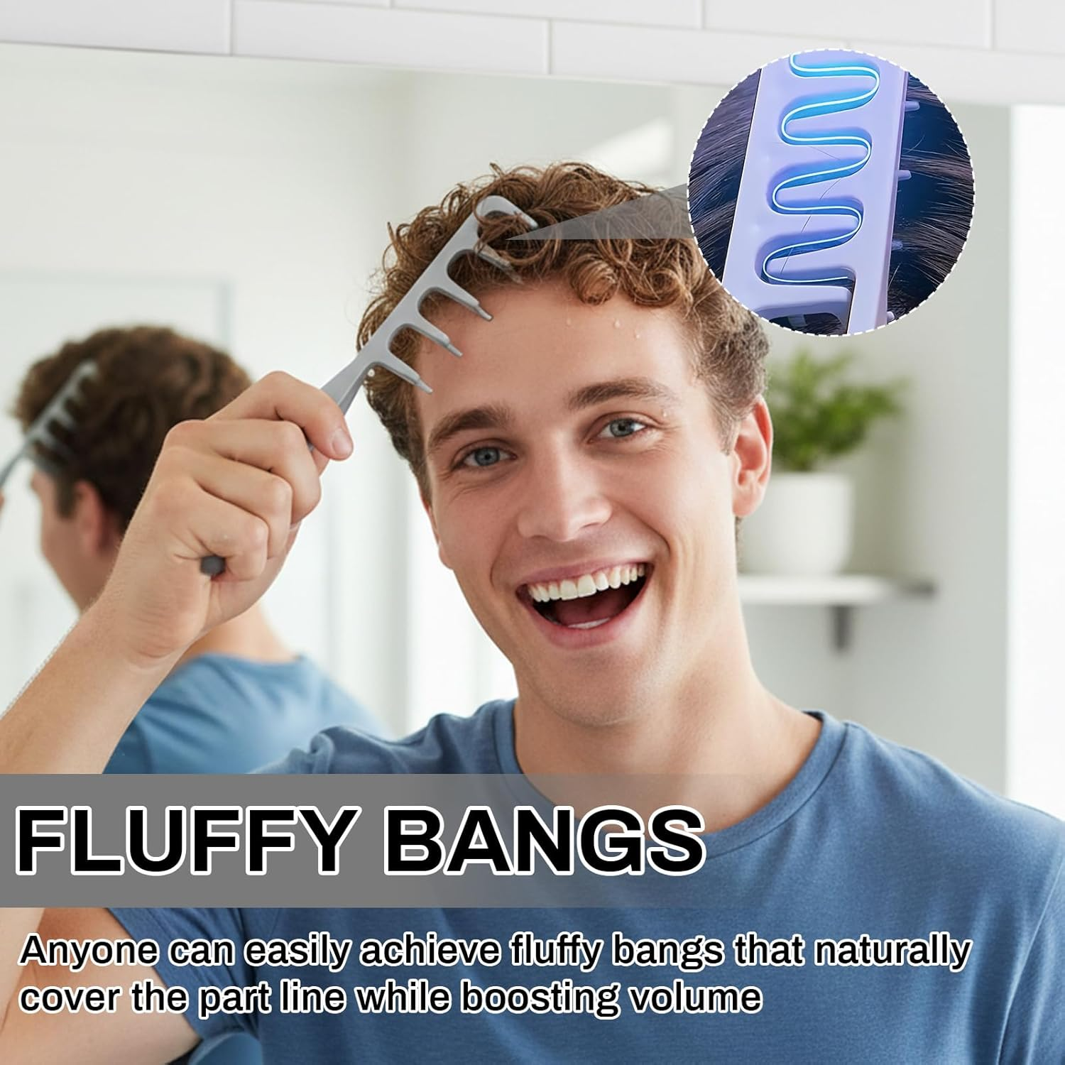 Styling Comb with Texture Comb, Texture Styling Comb, Wide Tooth Comb Men, Roots Volume Toollelicht Care Accessories, Ideal for Curly Hair, Volume for Hair Roots with Bangs image number 3