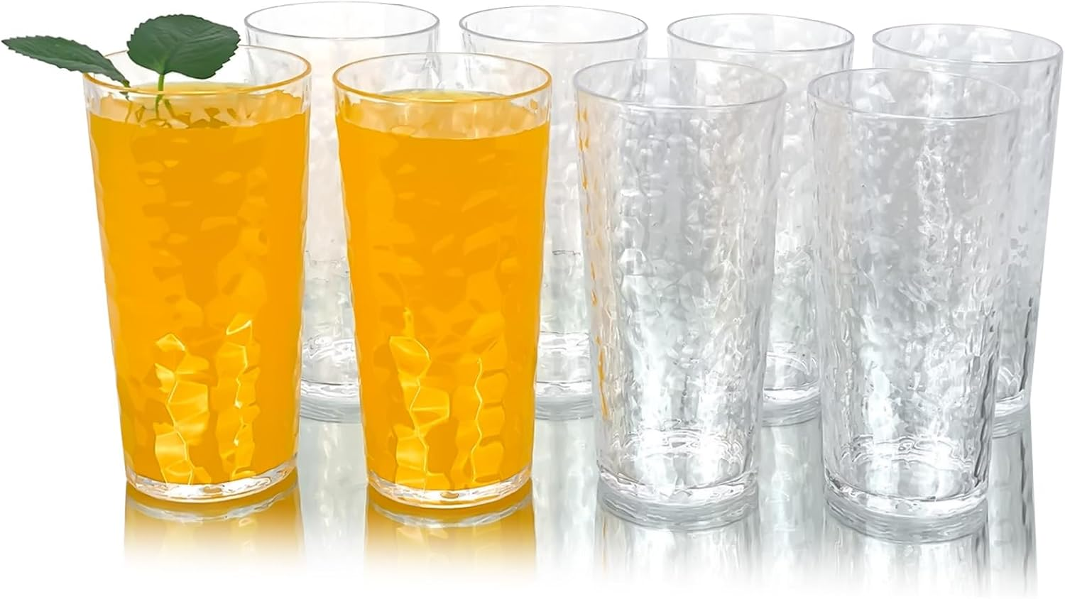 24-Ounce Plastic Tumblers (Set of 8), Reusable Plastic Mugs, Bpa-Free Acrylic to Drink Mugs, Shatter Resistant, Textured Interior, Dishwasher Safe (Red, 24 Ounce)