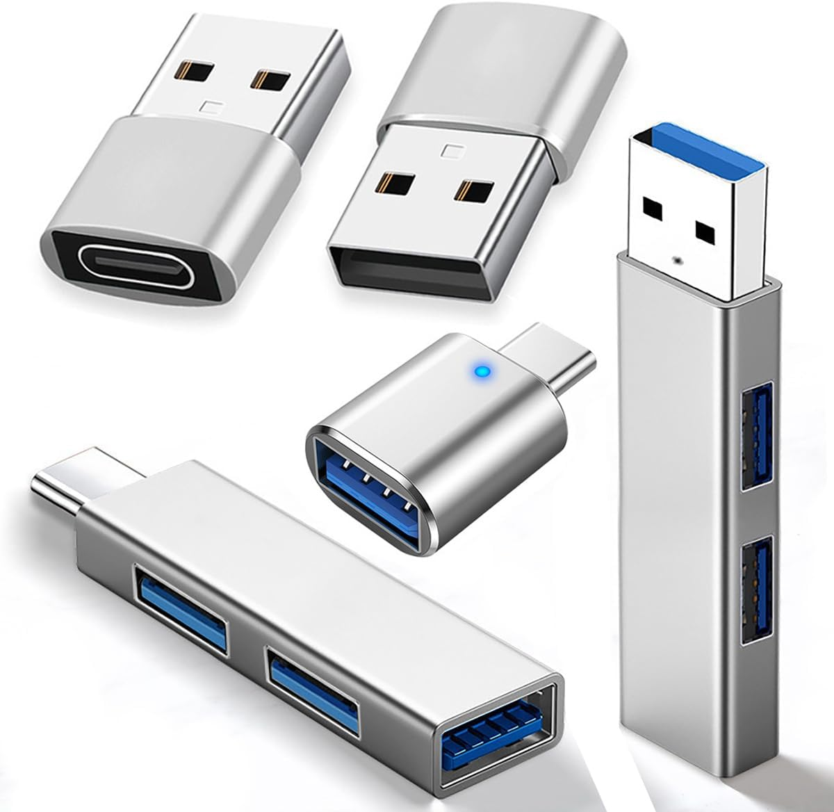 5Pcs USB C to USB Adapter, USB a to USB-C Adapter USB 3.0 Hub Type C to USB Adapter USB Hub Splitter Extension OTG Adapter, USB C Female to USB Male Adapter Fast Charging for Iphone Samsung PC Macbook image number 1