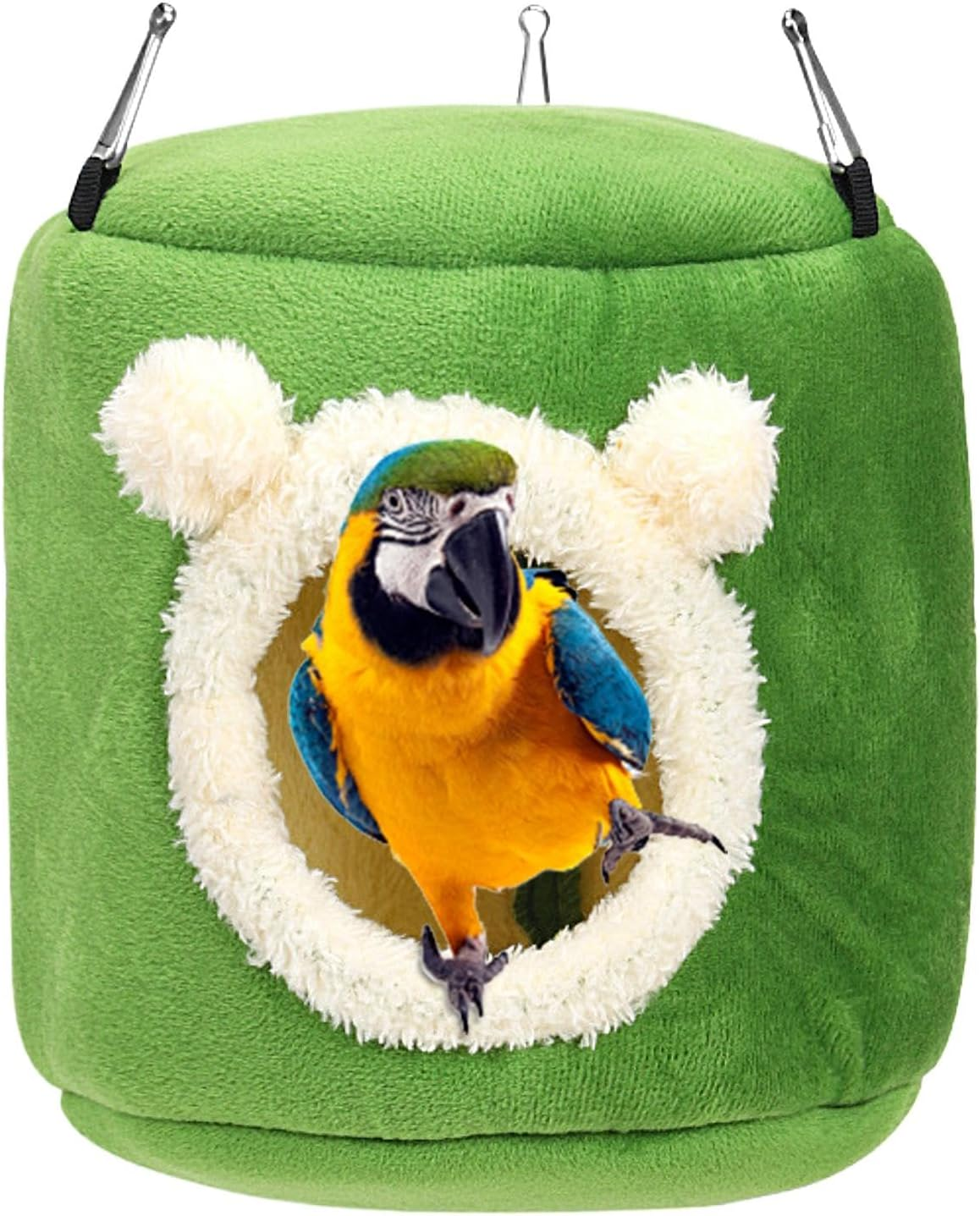 Kuehssn Parrot Warm Nest - with 3 Hooks Winter Bird House Toy,Winter Bird Warmer for Cage, Warm Snuggle Hut for Pearl Birds, Sugar Gliders, Munias, Squirrels, Hamsters