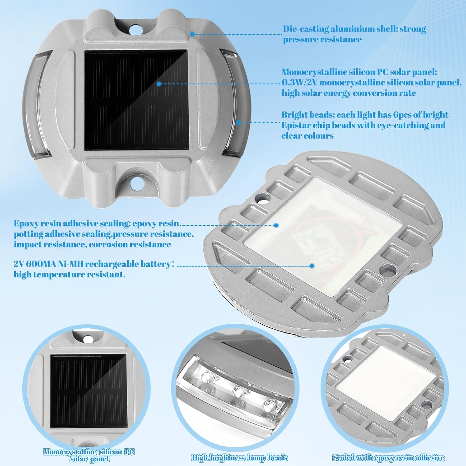 Solar Deck Lights, 8 Pack Driveway Dock Light Solar Powered LED Outdoor IP68 Waterproof Road Markers, Warning Step Light Driveway Light for Sidewalk Garden Path Stair Road Yard, Green Light image number 2