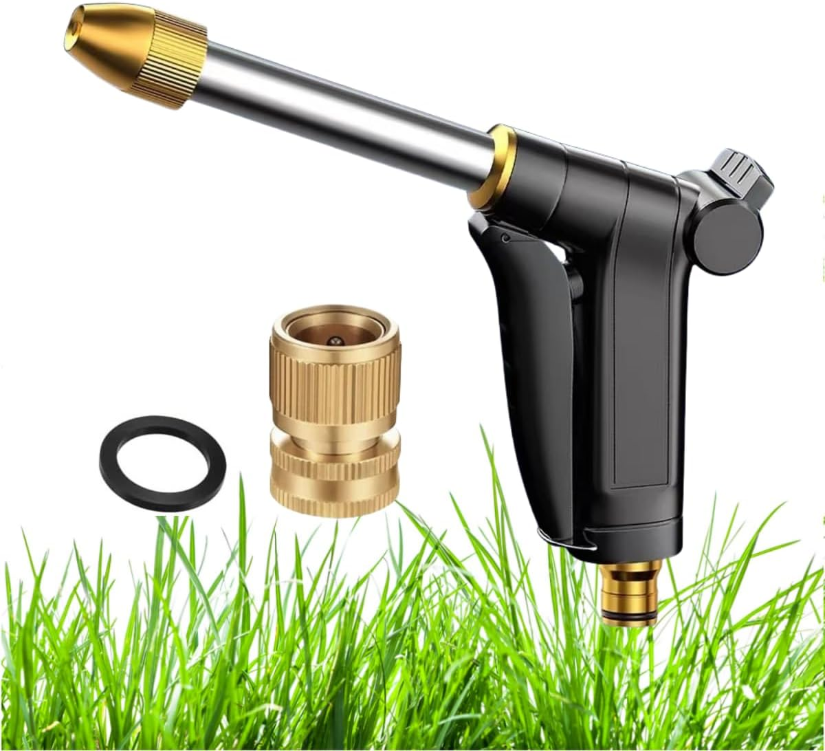 Garden Hose Nozzle,High Pressure Water Hose Nozzle Sprayer, 3/4 Extra-Strong Solid Brass Connectors for Garden Hose, for Watering Plants,Lawn& Garden,Washing Cars,Cleaning,Showering Pets & Outdoor Fun image number 2