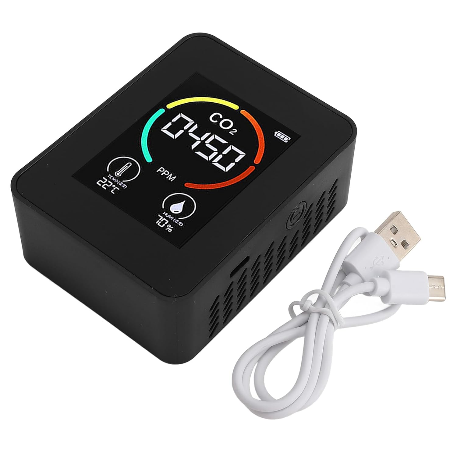 Tnfeeon Air Quality Detector Portable Color Display CO2 Temperature Humidity Tester for Home Office School Hotel, ABS Material (Black) - White image number 2