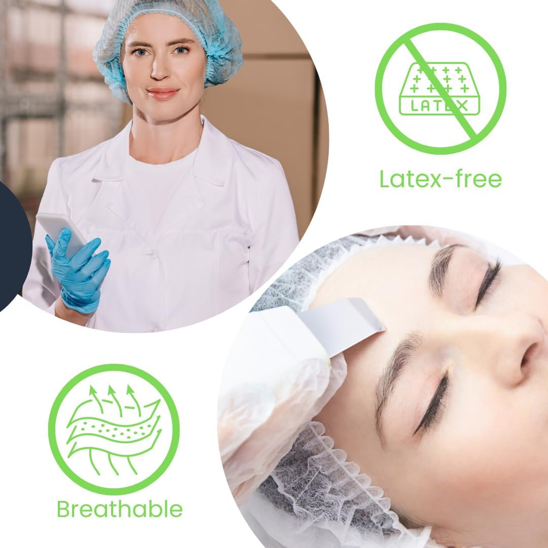 Shield Right 100 Pack Disposable Hairnets Bouffant Caps, Breathable Polypropylene, Strong Elastic, Lint-Free, Hygienic Hair Cover for Food Processing, Hospitality, Labs & More (Blue, 21 Inch)