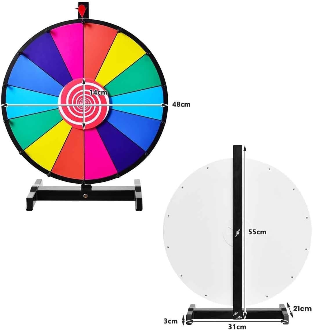 Honey Joy 18'' Tabletop Spinning Prize Wheel, Wheel with Dry Erase & Marker Pen, Solid Metal Base, Colorful 14 Slots for Tradeshow Carnival Fortune Game image number 5