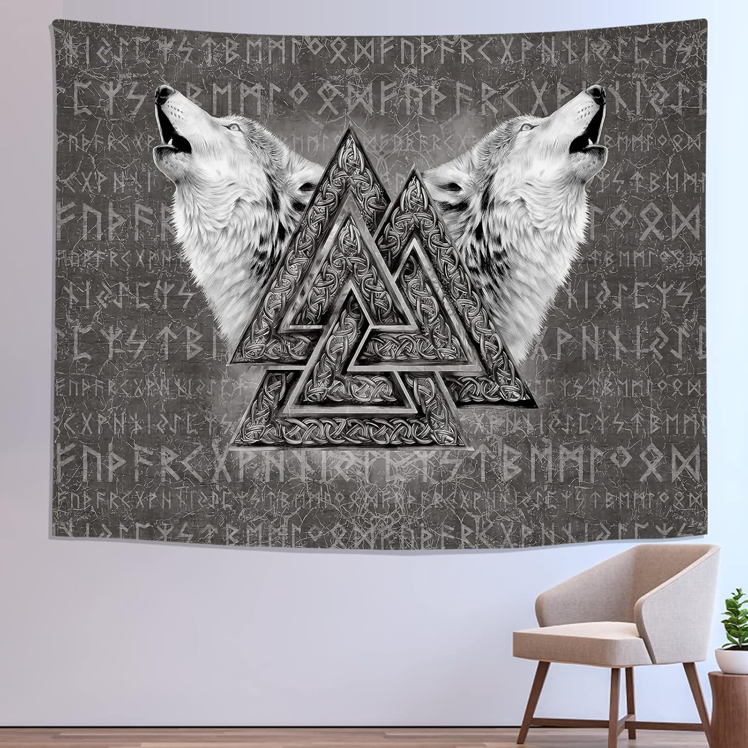 ST Soleme.Tc Viking Norse Wolf Tapestry Valknut Art Wall Nordic Mythology Tapestry Medieval Large Wall Hanging Runes Aesthetic Tapestries for Bedroom Home Decor Boy Men, 80" X 60" image number 2