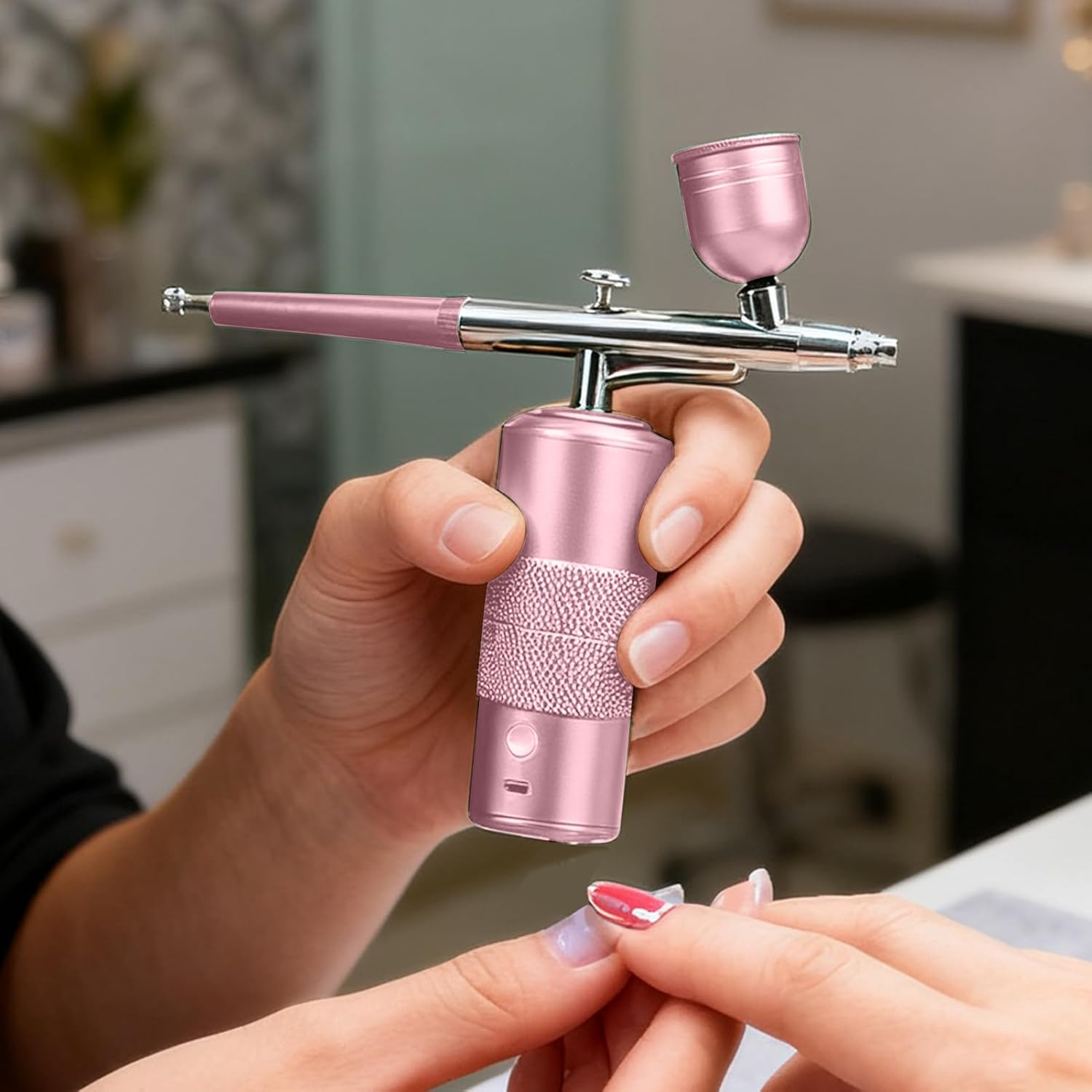 Nail Airbrush Machine | Cordless Airbrush - Portable Car Painting Supplies Set for Beginner Face Makeup Shoe Art Graffiti Hair Cake - Pink image number 2