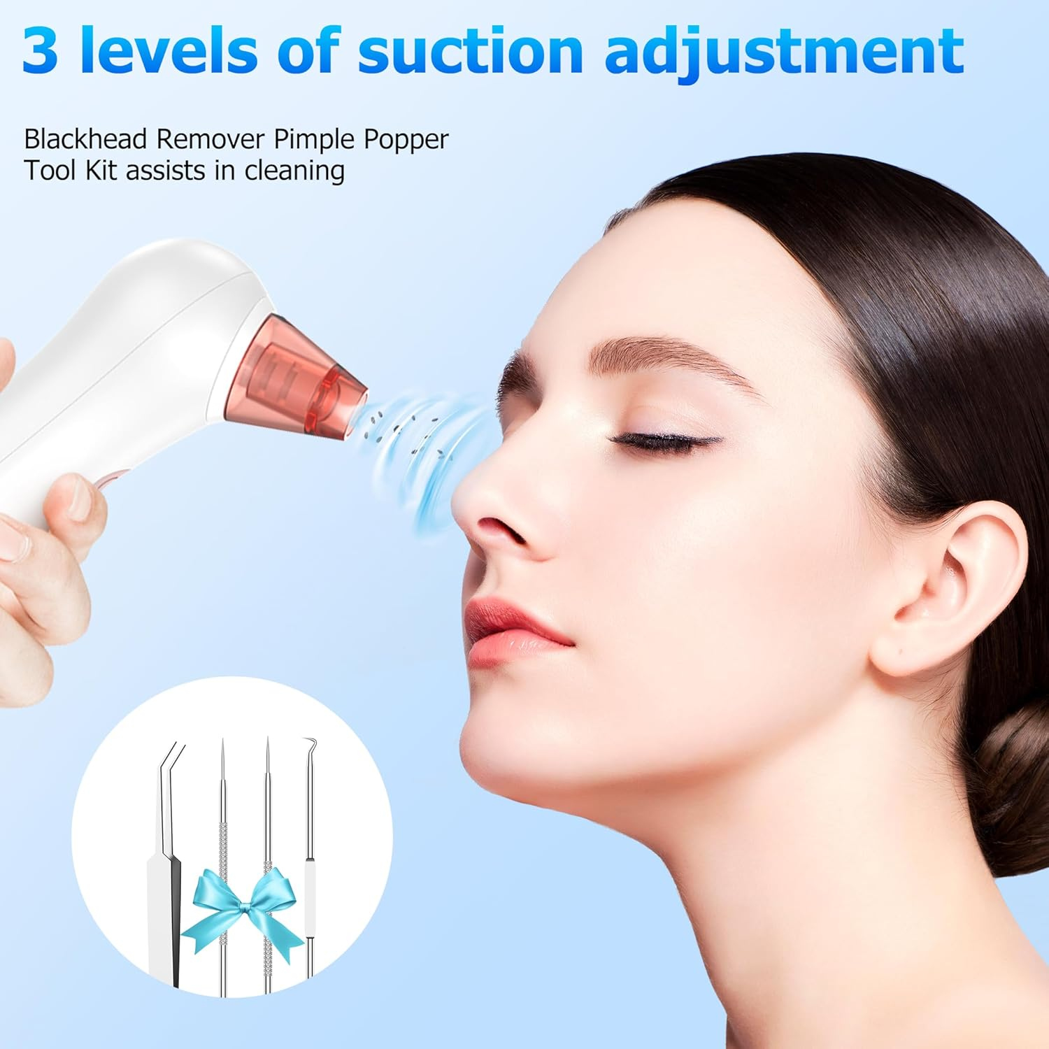 Blackhead Remover Pore Vacuum, Pore Extractor & Blackhead Removal Tools. Features 3 Adjustable Modes and 4 Probes for Removing Blackheads, Whiteheads, and Acne. Deeply Cleans the Skin