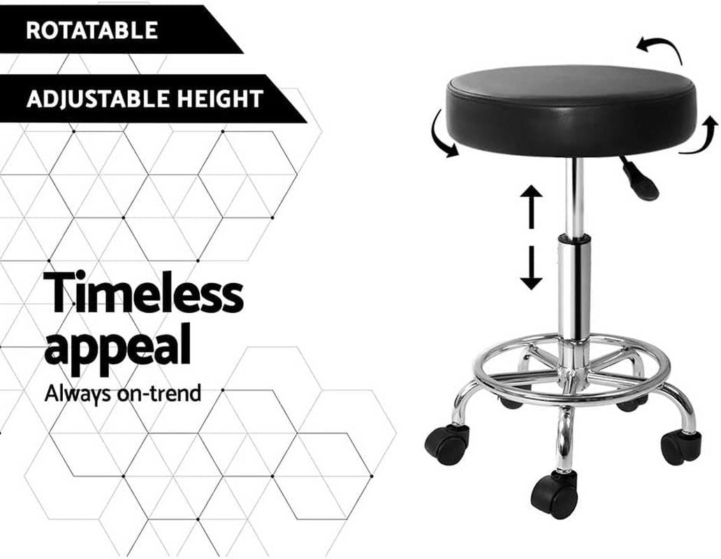 Artiss round PU Salon Stool, Bar Stools Swivel Lounge Drafting Chair Piano Guitar Seat Barber Chairs Outdoor Spa Indoor Home Office Kitchen Furniture, Adjustable Height Hydraulic Lift Black image number 5