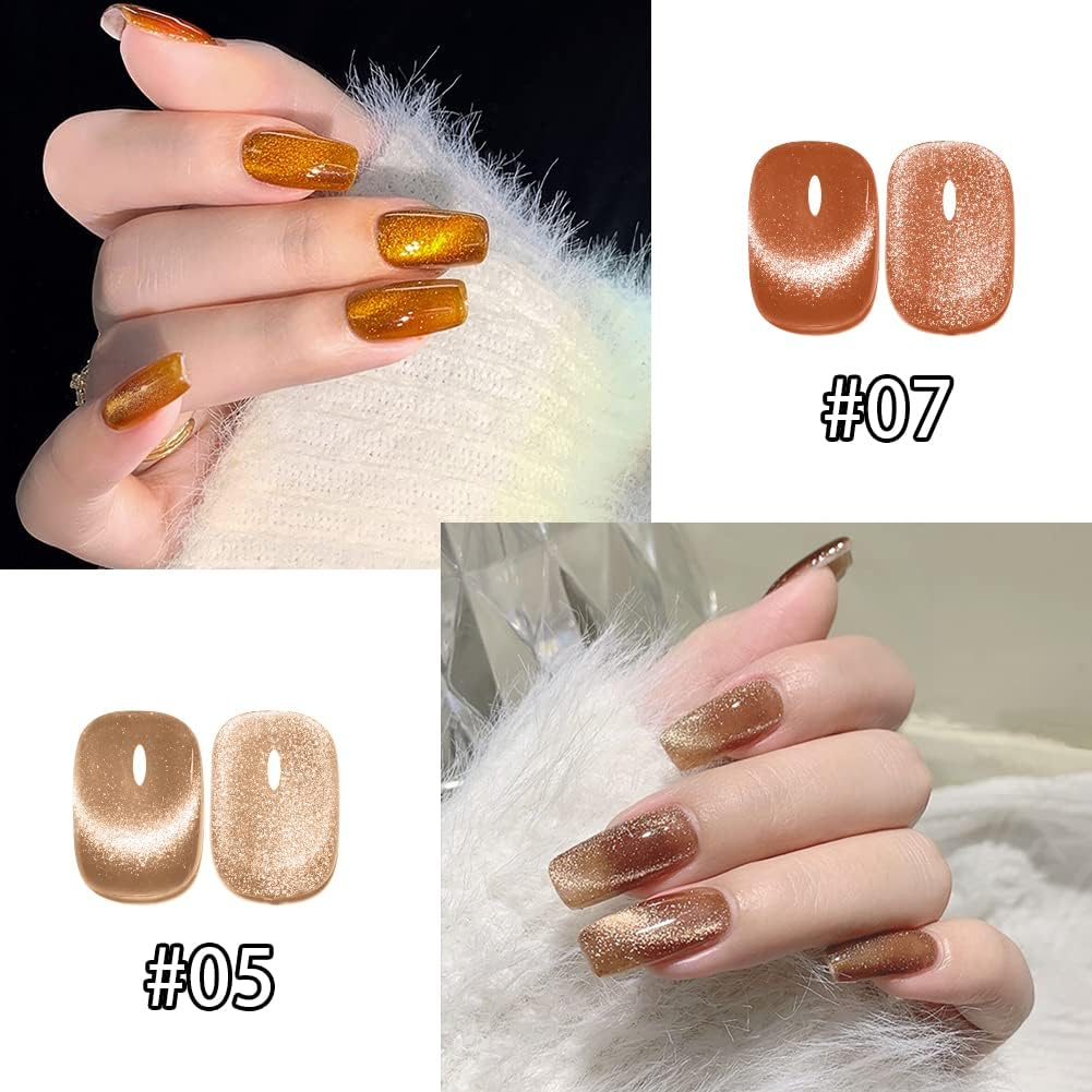 Magnetic Gel Nail Polish Set, 6 Colors Wide Amber Cat Eye Gel Polish Crystal Jelly Transparent 9D Cateye UV Gel Soak off Nail Polish Art Manicure Kit with Magnetic Stick image number 6