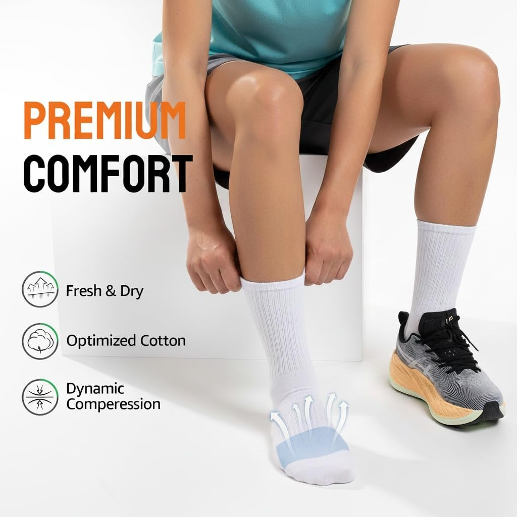 COZY CORE 6 Pairs Athletic Socks Cotton Cushioned Crew Running Socks for Men/Women,Sport Calf Socks Performance Cushioned & Breathable for Running Sports Training Hiking Gym Tennis image number 4
